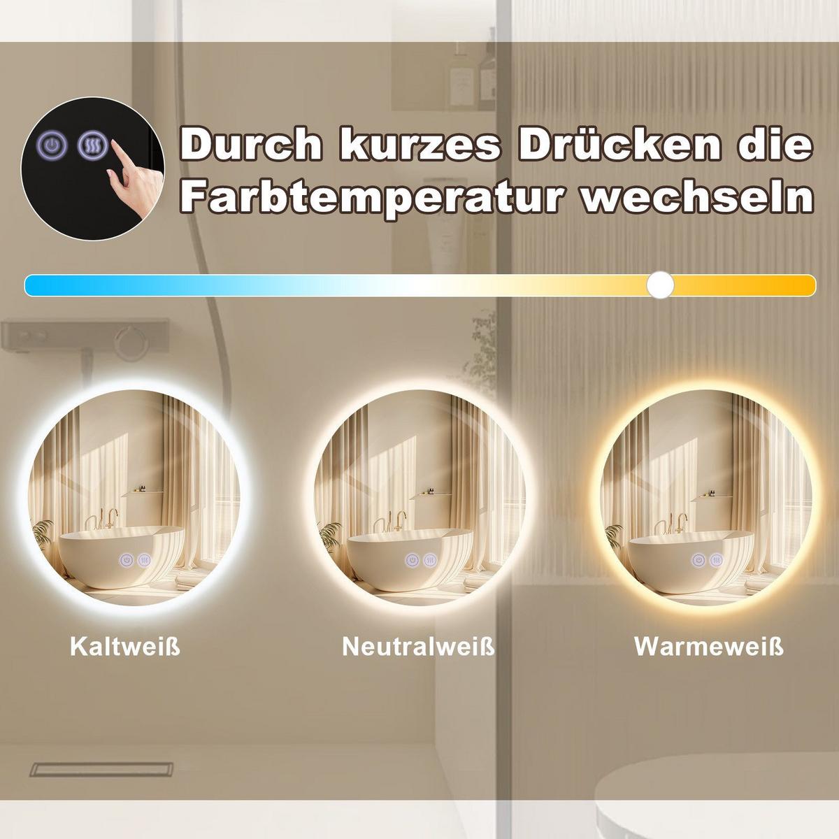 BADEZIMMERSPIEGEL Redman mit LED-Leuchte Ø50 cm - Weiß, Glas (50/3.3/50cm) - Nettlife