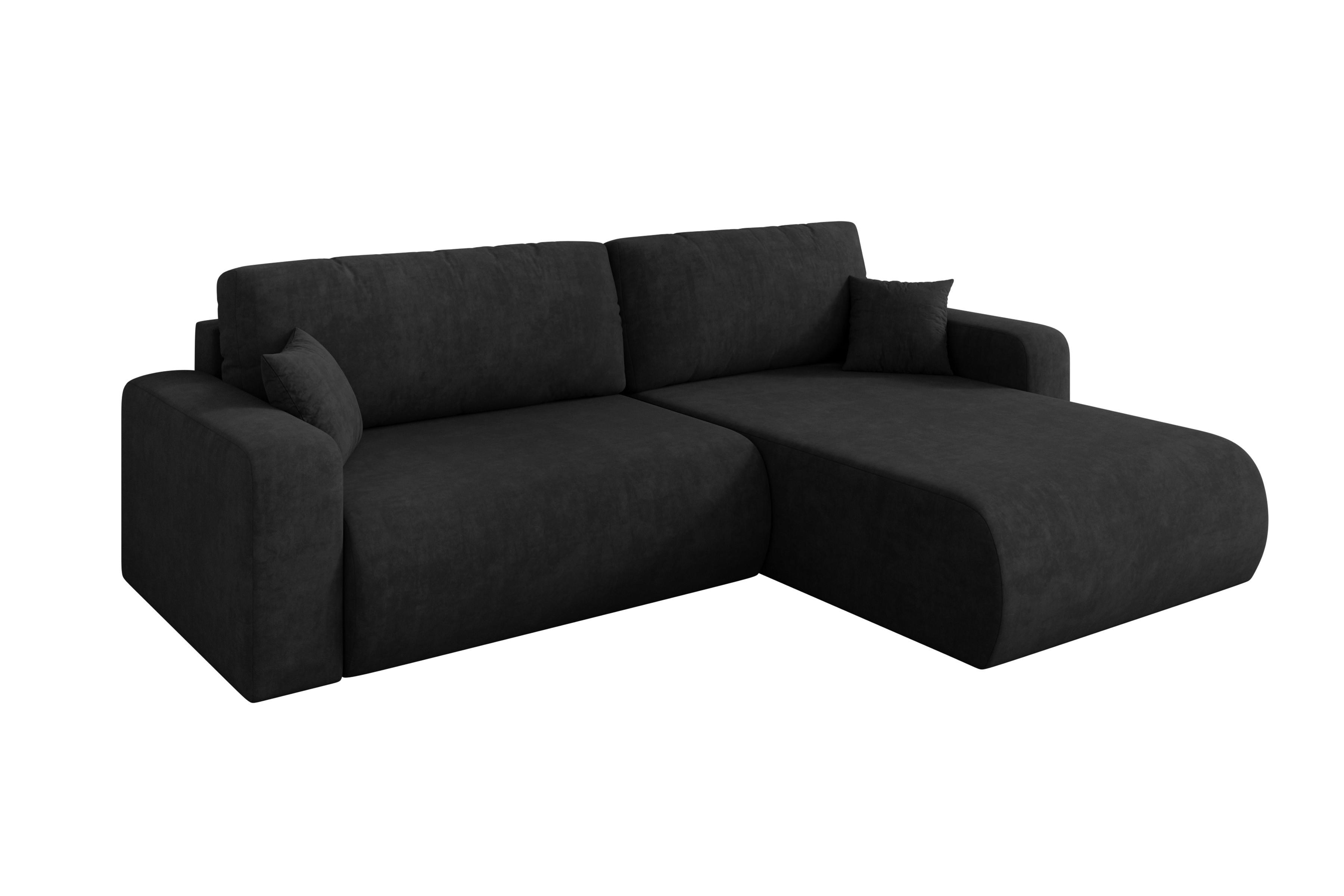 ECKSOFA mit Schlaffunktion Ottomane Rechts BERY-L 276x193x88 Schwarz Velours - Schwarz, Holzwerkstoff/Kunststoff (276/193cm) - ALTDECOR