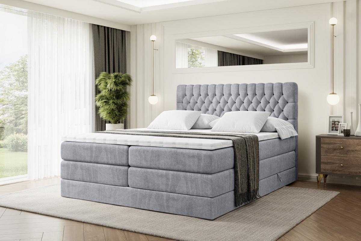 BOXSPRINGBETT SERENE KING - 180 x 200 - H3/H4 - Hellgrau - Hellgrau, Holzwerkstoff (180/200cm) - ALTDECOR