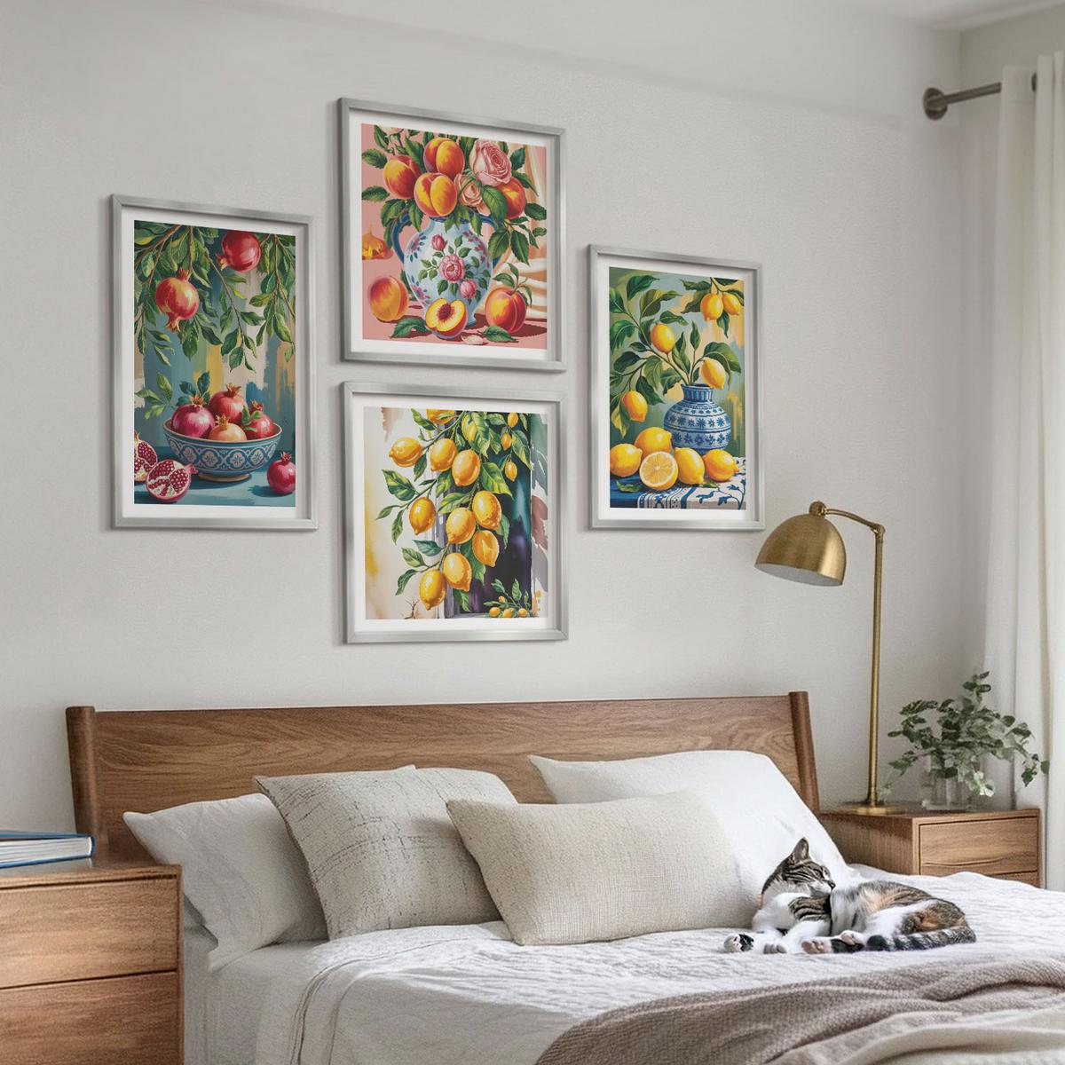 BILDER SET 4er Set - 50x50 cm & 40x60 cm Silberner Rahmen - Fruchtzusammensetzungen - Silberfarben, Kunststoff (50/50cm) - TULUP