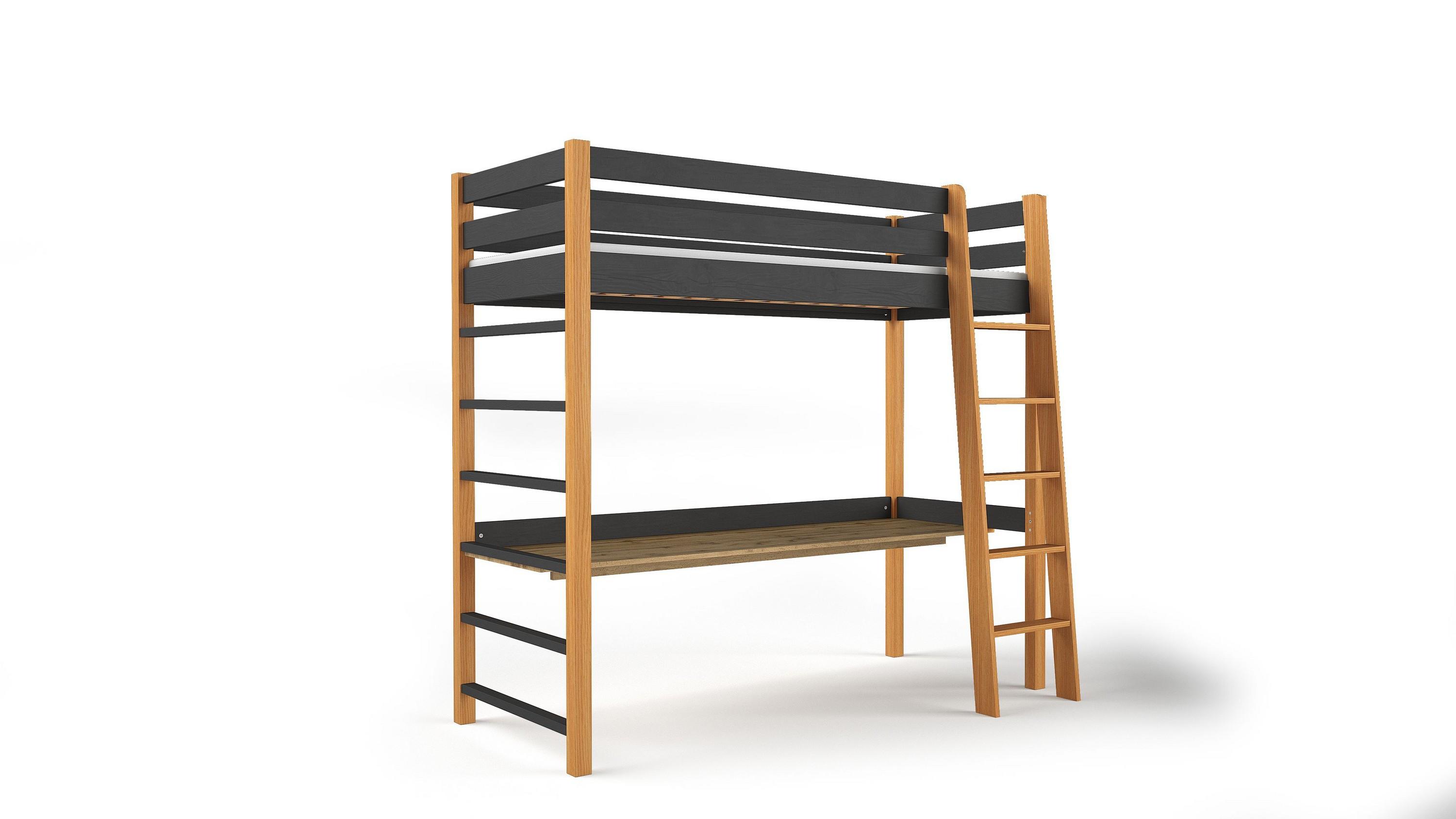ETAGENBETT NICOLO 80x190 cm Czarny - Eichefarben/Schwarz, Holz (80/190cm) - MASSENO