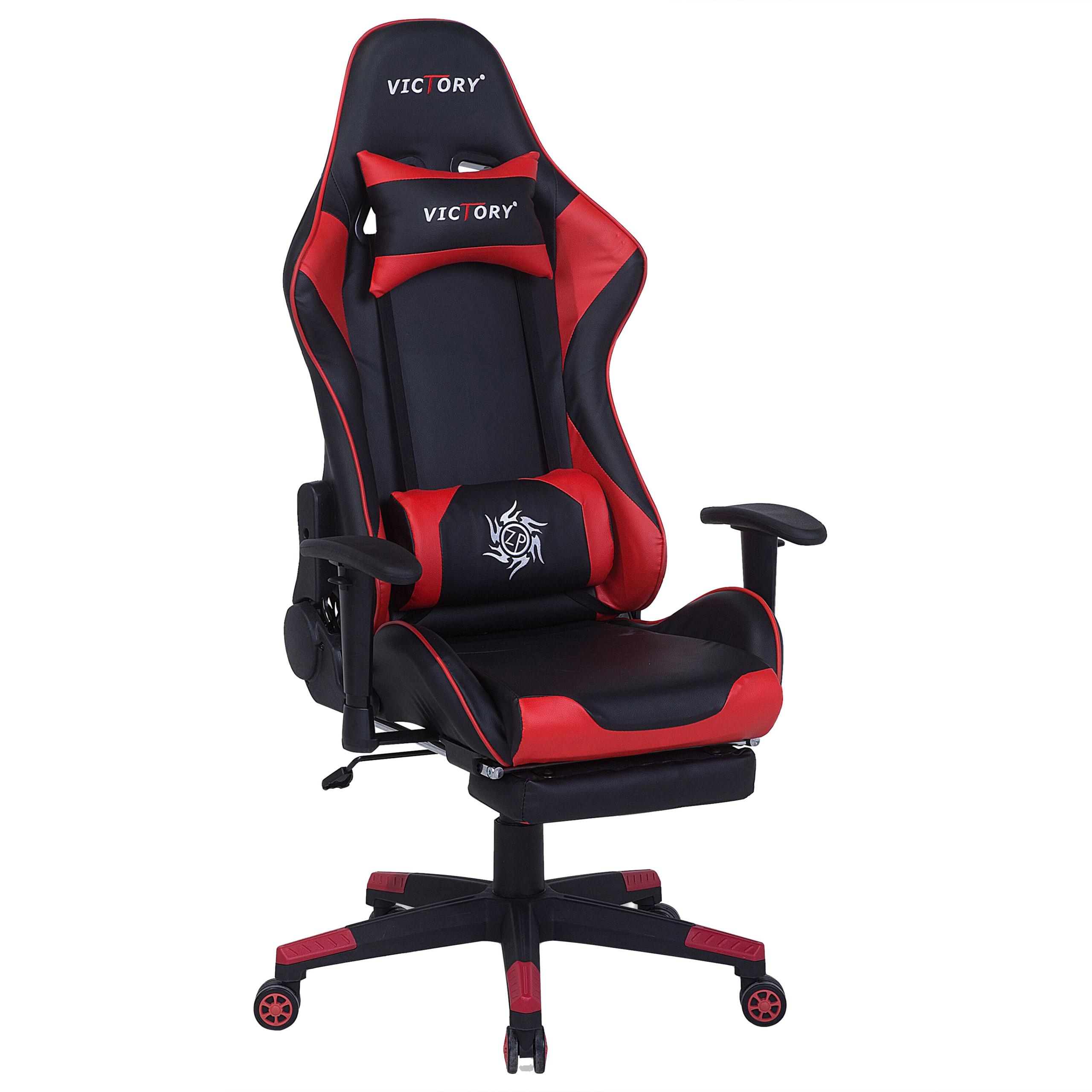 GAMINGSTUHL Kunstleder Schwarz/Rot Victory - Schwarz, Kunststoff/Textil (60/124/60cm) - Beliani