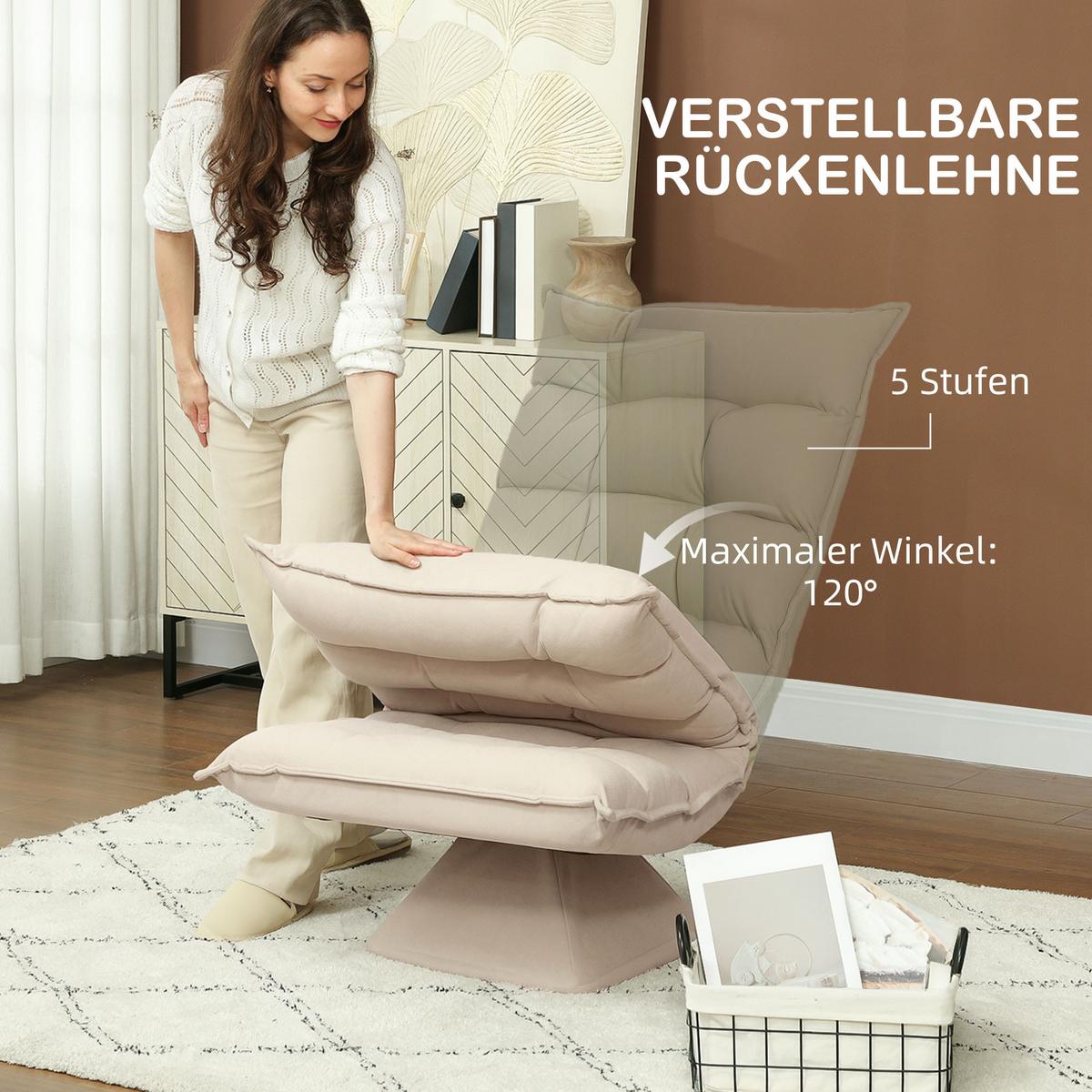 RELAXSESSEL Stahl, Leinenimitat, Beige - Beige, Metall (70/95/62cm) - HOMCOM