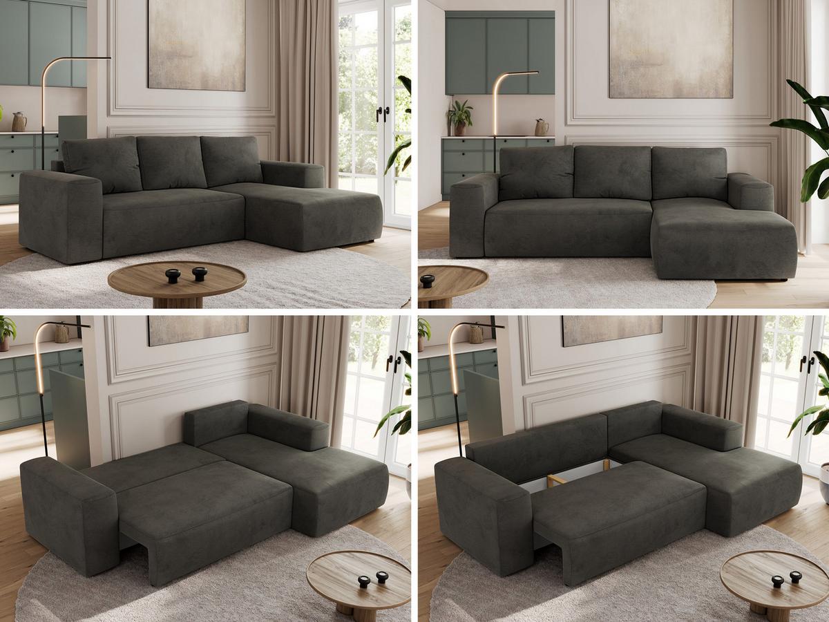 ECKSOFA TRENTINO L Dunkelgrau Velvet - Rechts - Dunkelgrau/Schwarz, Kunststoff/Textil (164/266cm) - MKS