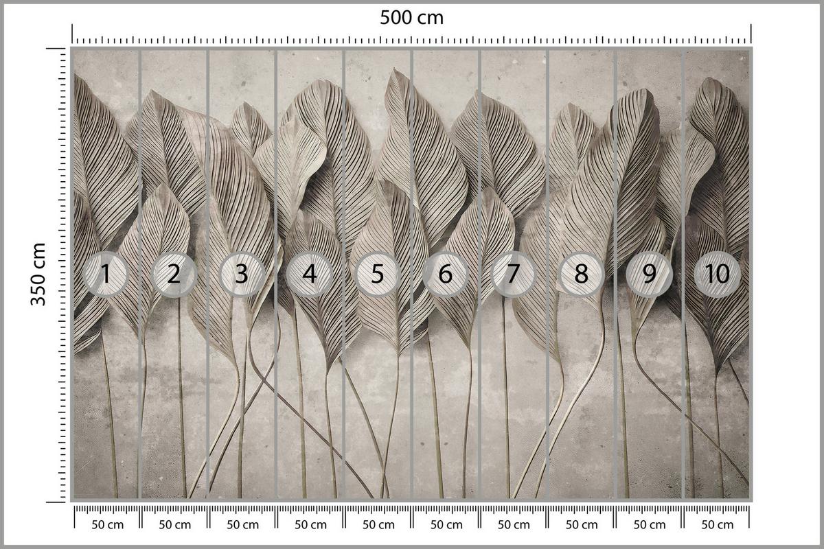 FOTOTAPETE Hohe Blätter Betonstil Vintage Neutral Grau Textur 500x350 - Grau, Papier (500/350cm) - Muralo