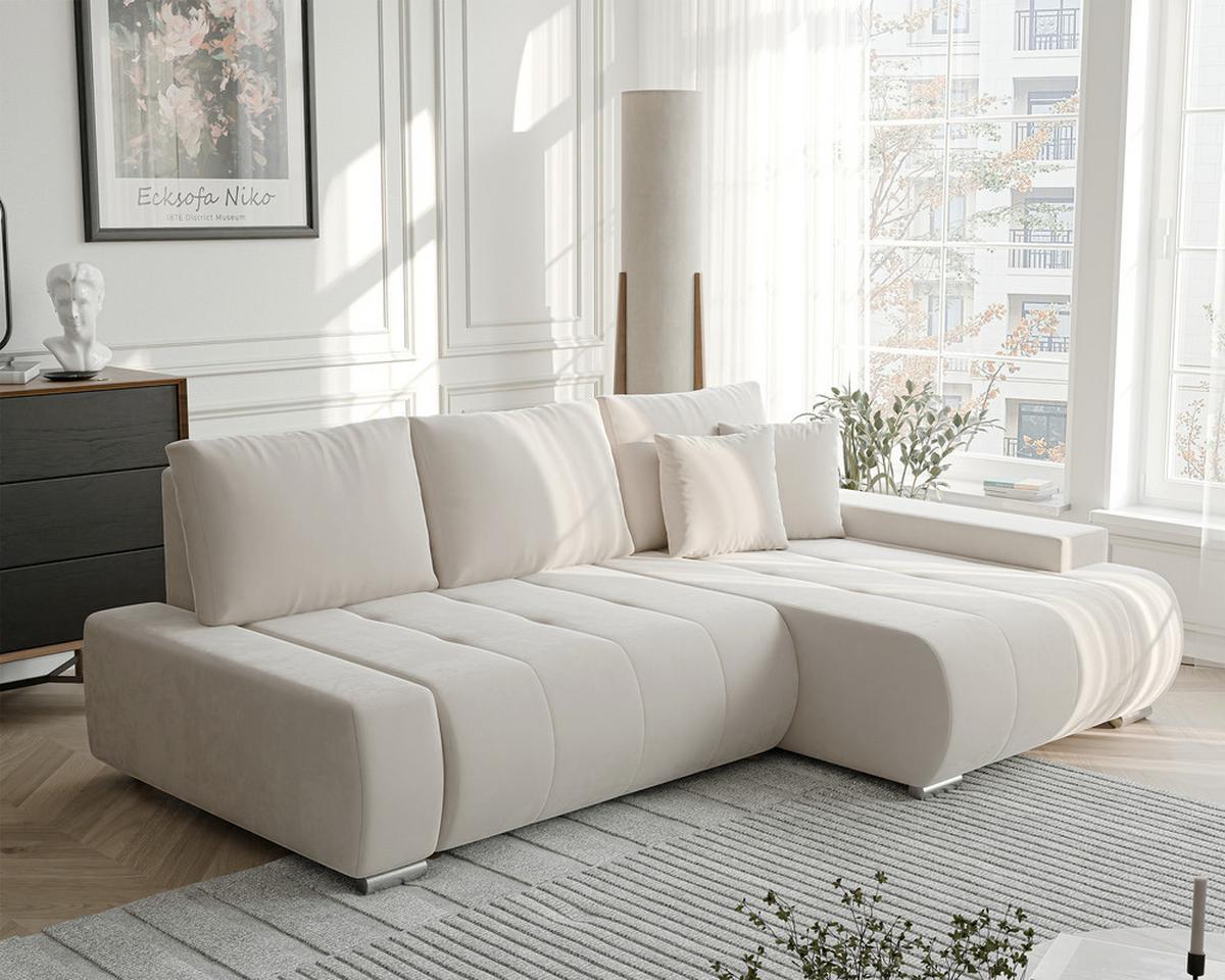 ECKSOFA NIKO Rechts, mit Schlaffunktion und Bettkasten, Creme - Creme, Textil (227/153cm) - Idohome