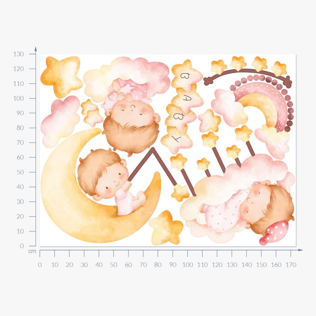 WANDAUFKLEBER 130x173cm - Babys auf den Wolken - Multicolor, Kunststoff (130/173/0.1cm) - Wallfluent