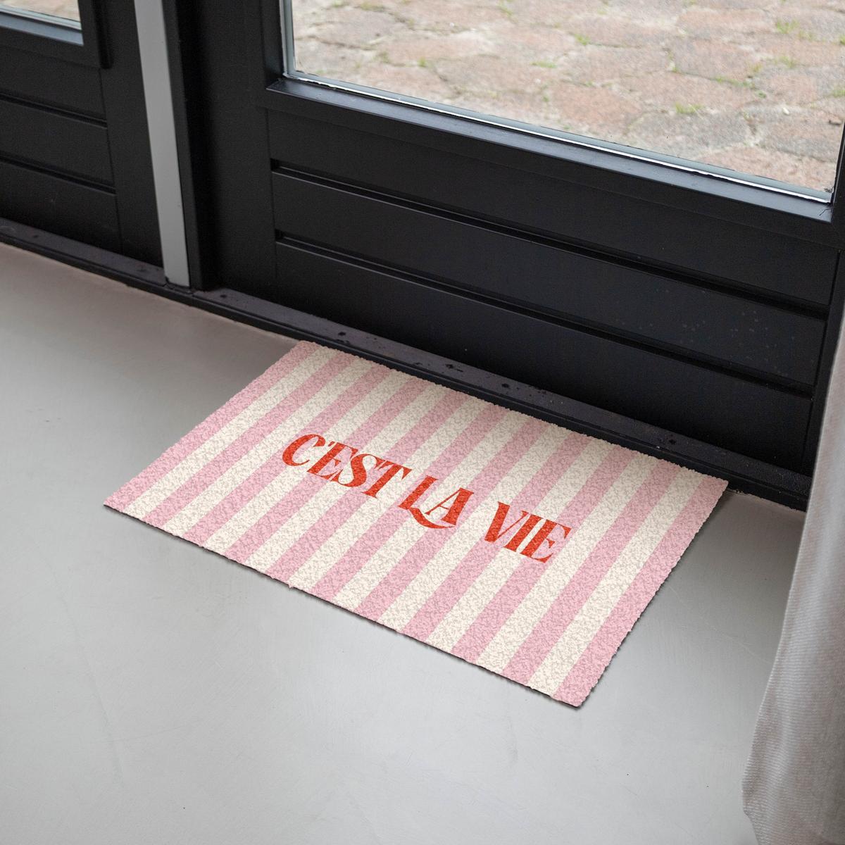 FUSSMATTE Zartrosa – Rot – Streifen – C'est La Vie 60x40 cm - Rosa, Kunststoff (60/0.4cm) - MuchoWow