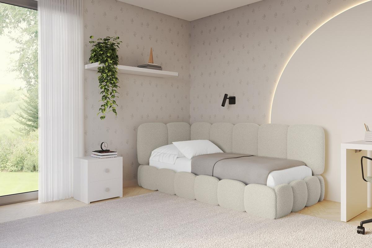 EINZELLBETT Jugendbett mit Bettkasten, Rechts - AVRY 100x200 Beige - Beige/Perlmutt, Holzwerkstoff/Textil (100/200cm) - ALTDECOR