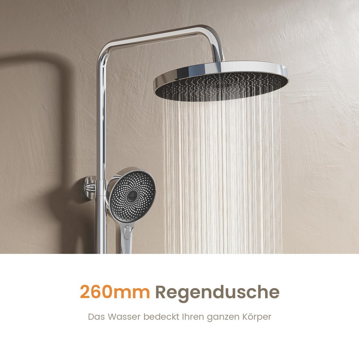 ÜBERKOPFBRAUSESET mit Thermostat Runde Überkopfbrause Vielseitig Chrom - Chromfarben, Metall (35.5/119/40cm) - EMKE