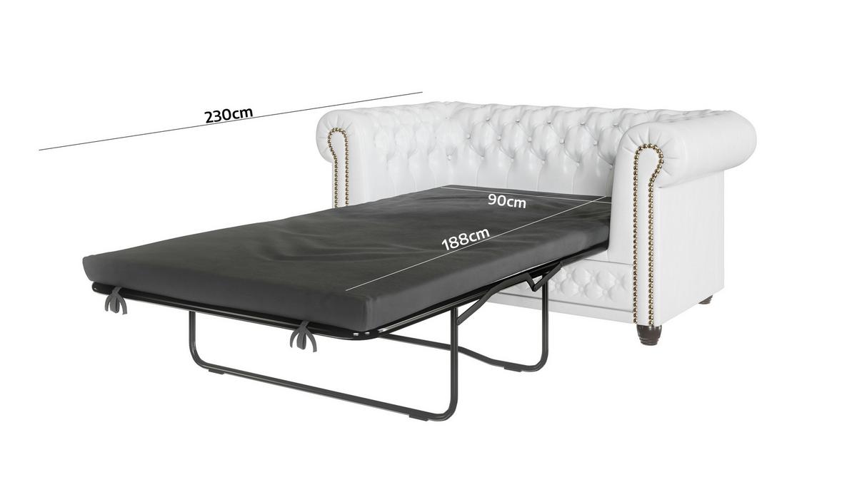 CHESTERFIELD-SOFA 2-sitzer mit Schlaffunktion Morin Weiß vegan Leder - Weiß/Braun, Holz/Textil (148/72/86cm) - S-Style Möbel