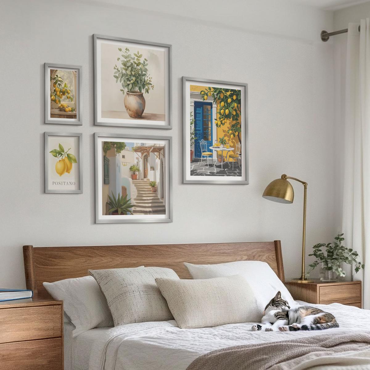 BILDER SET 5er Set - 50x50 cm & 20x30 cm & 40x60 cm Silberner Rahmen - Anker, Boot, Ruder, Strand - Silberfarben, Kunststoff (40/60cm) - TULUP