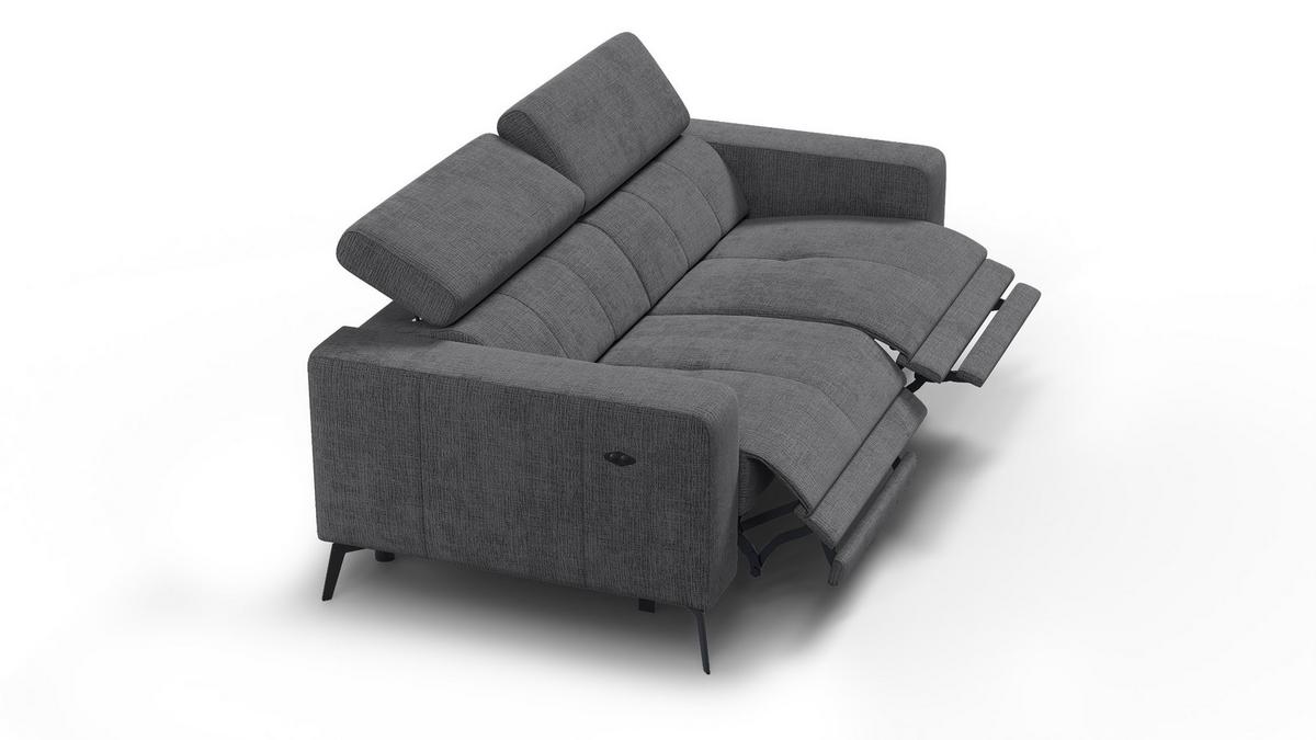 RELAXSOFA MORELLO 3-Sitzer, dunkelgrau, 2 x Relax Zero Gravity - Dunkelgrau, Holz/Textil (206/82/103cm) - Wozimo