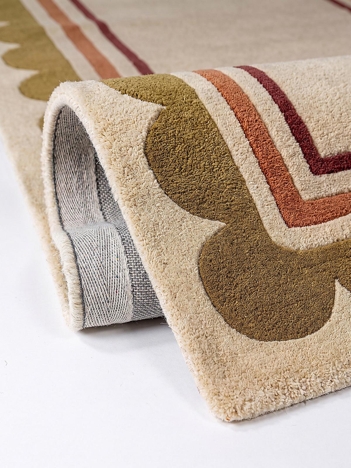 LÄUFER handgetuftet WENSUM, in Beige-Multicolor, Scallop-Bordüre, 80 x 230 cm - Beige, Textil (80/230cm) - KADIMA DESIGN