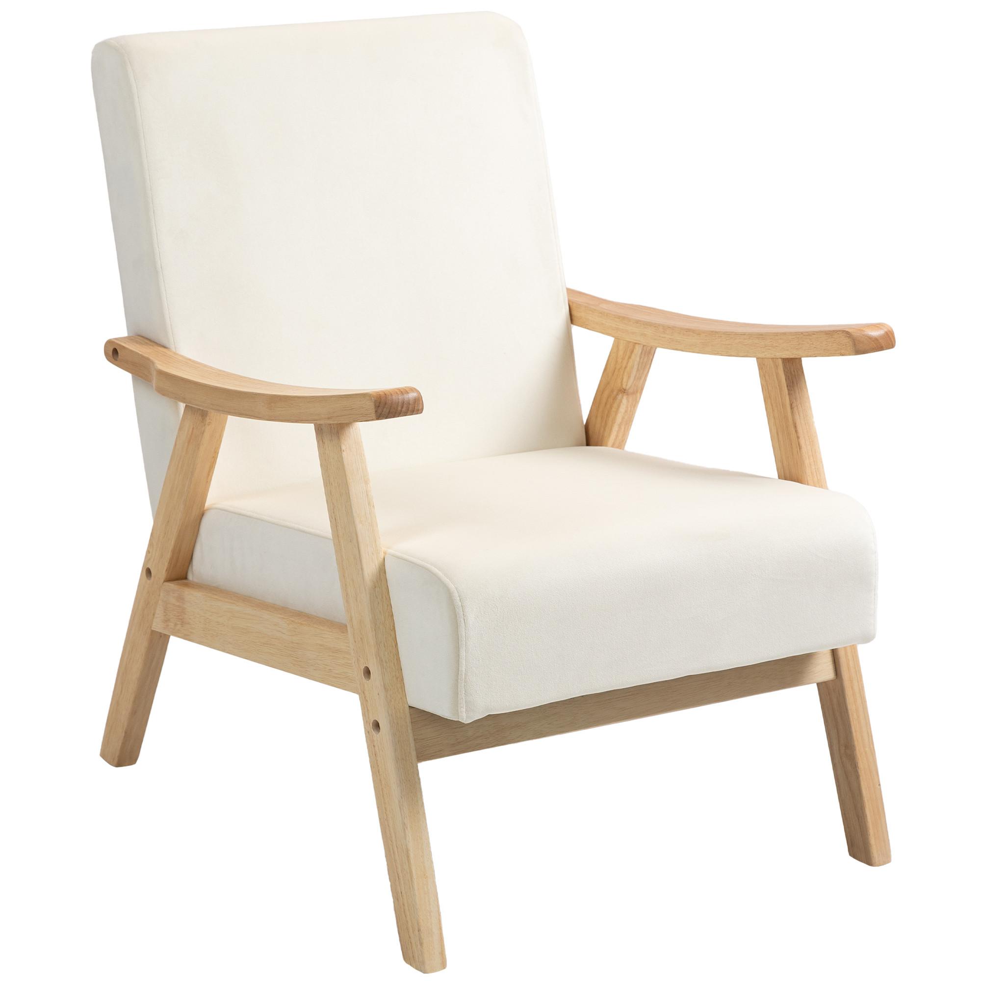 SESSEL Wohnzimmer Nordisch Relaxsessel mit Armlehne, Sitzkissen Cremeweiß - Creme, Kunststoff (65/83/80cm) - HOMCOM
