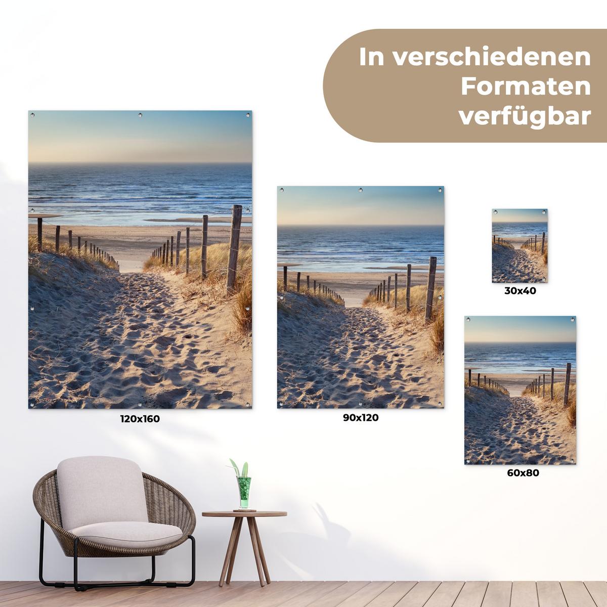 GARTENPOSTER Strand - Meer - Niederlande - Dünen - Sonne Gartendekoration 120x160 cm - Sandfarben, Kunststoff (120/160/0.2cm) - OnlyWow