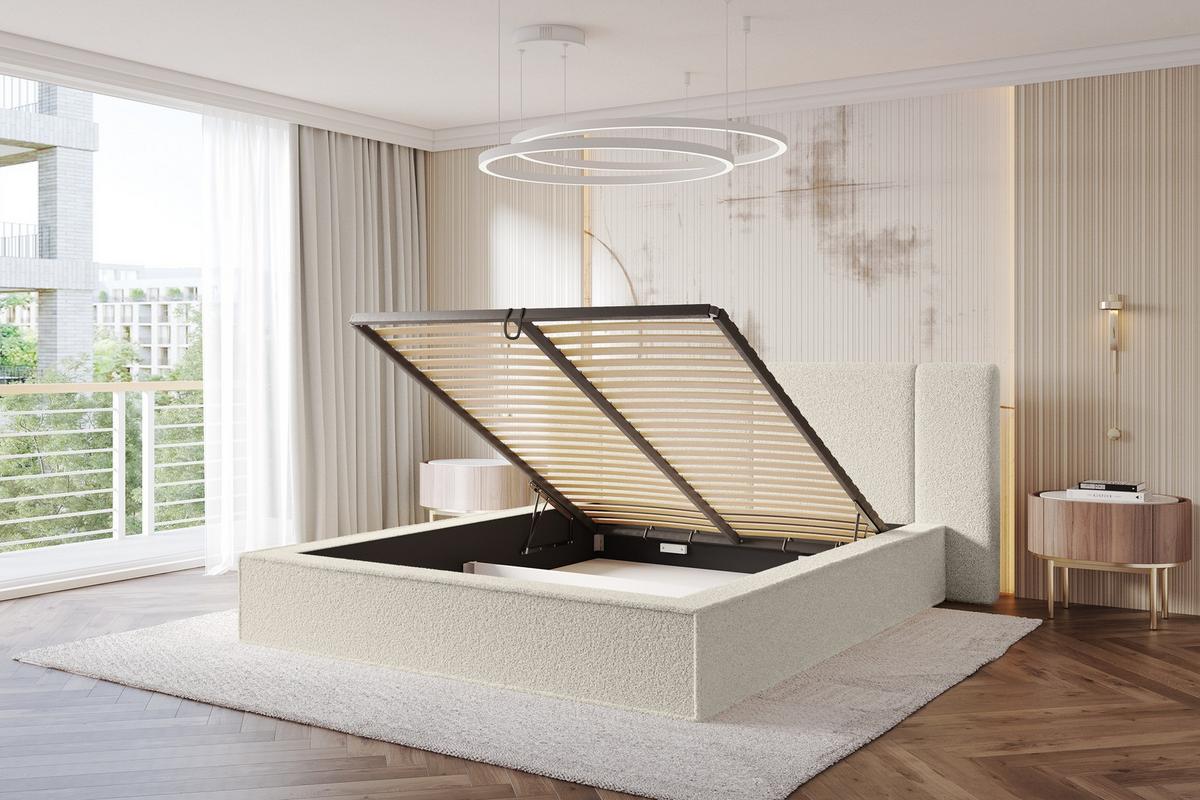 POLSTERBETT mit Bettkasten und Lattenrost, Bett mit Matratze H3/H4 - RIVO 120x200 Beige - Champagner, Holzwerkstoff/Textil (120/200cm) - ALTDECOR