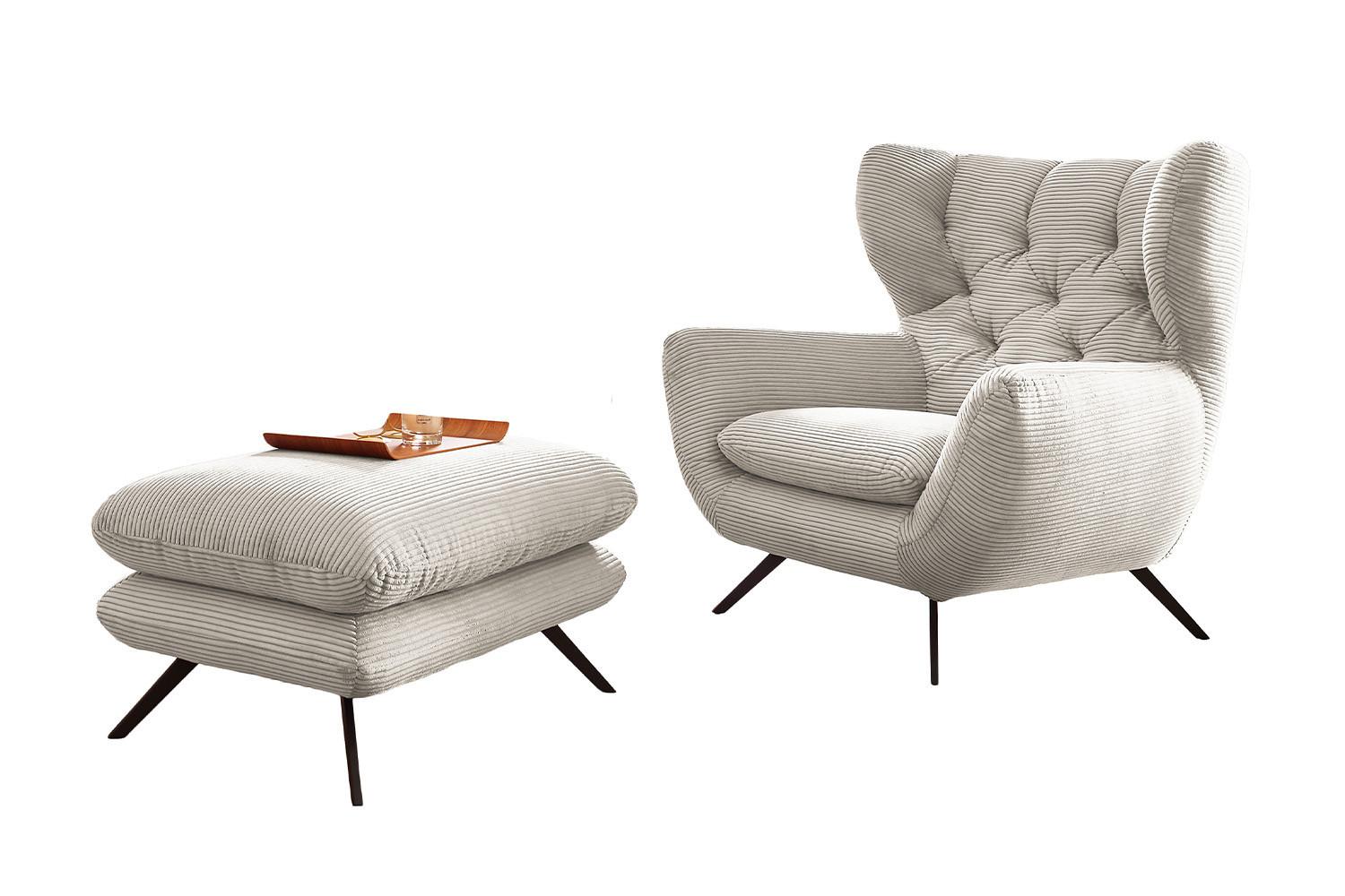SESSEL CHARME Cremeweiß Cord - Creme/Schwarz, Textil/Metall (100/106/95cm) - KAWOLA