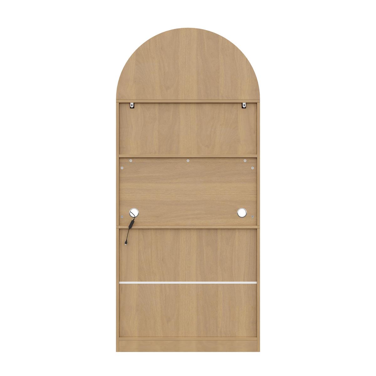HIGHBOARD in heller Eiche-Optik mit Rattantüren, mit LED-Beleuchtung und viel Stauraum - Naturfarben, Holzwerkstoff (80/180/35cm) - Urban Meuble