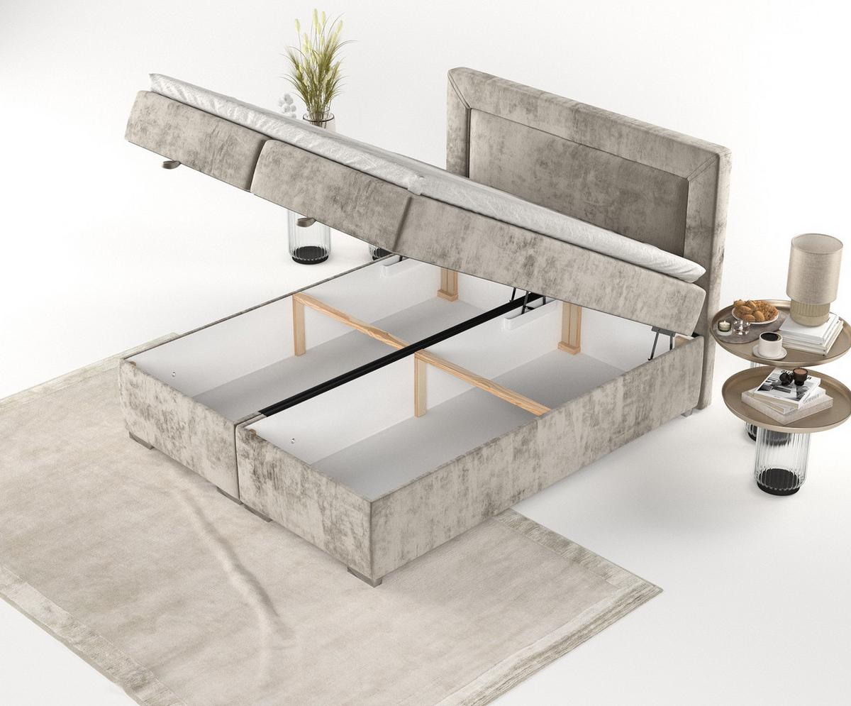 BOXBETT Lontano 180/200 cm Beige im Lotta Stoff - Chromfarben/Beige, Holz/Holzwerkstoff (180/200cm) - AltaBeds