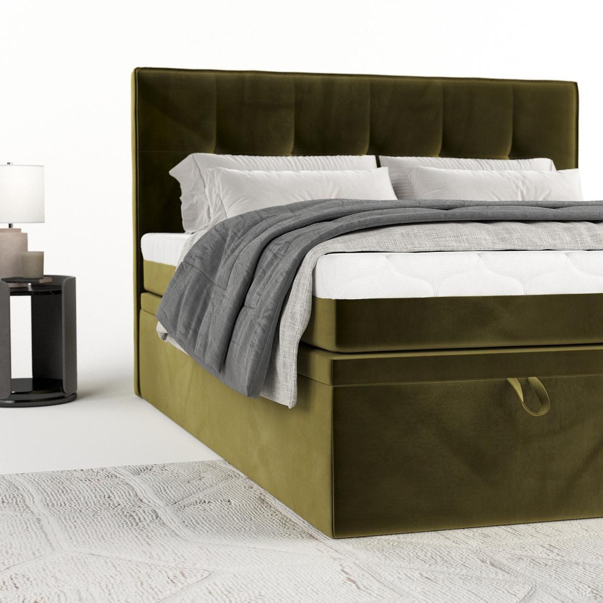 BOXBETT Arivo 140/200 cm Olivgrün im Kronos Stoff - Schwarz/Olivgrün, Holz/Holzwerkstoff (140/200cm) - AltaBeds