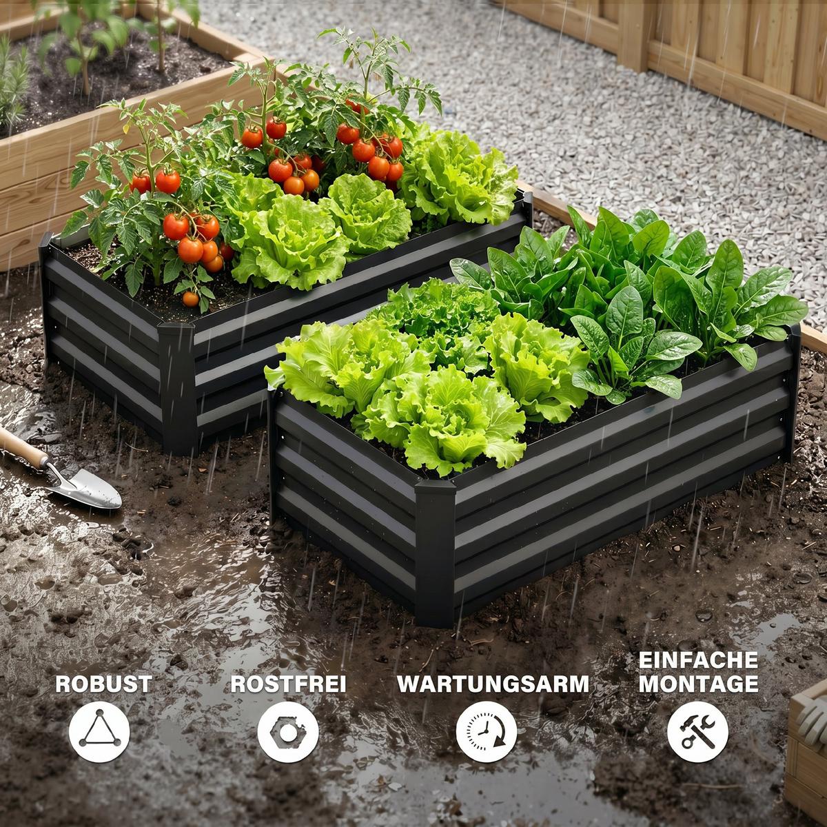 HOCHBEET 2er-Set für Terrasse, Balkon, verzinkter Stahl, Dunkelgrau, 100 x 60 x 30 cm - Dunkelgrau, Metall (60/30/100cm) - Outsunny