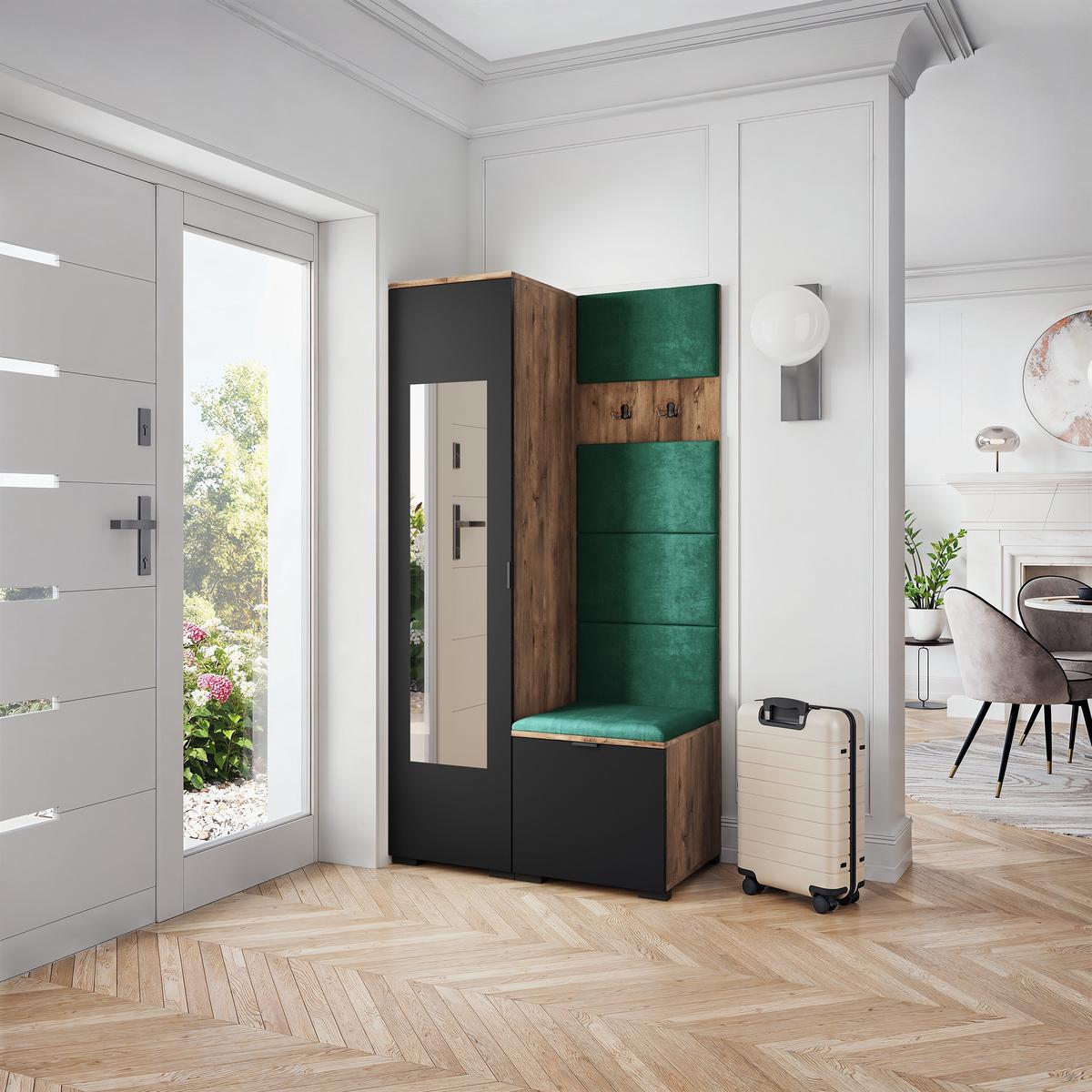 GARDEROBENSCHRANK VIRA 95/181/51 cm Modern Garderobe-Set Eiche Lefkas - Eichefarben/Schwarz, Holzwerkstoff (95/181/51cm) - MASSENO