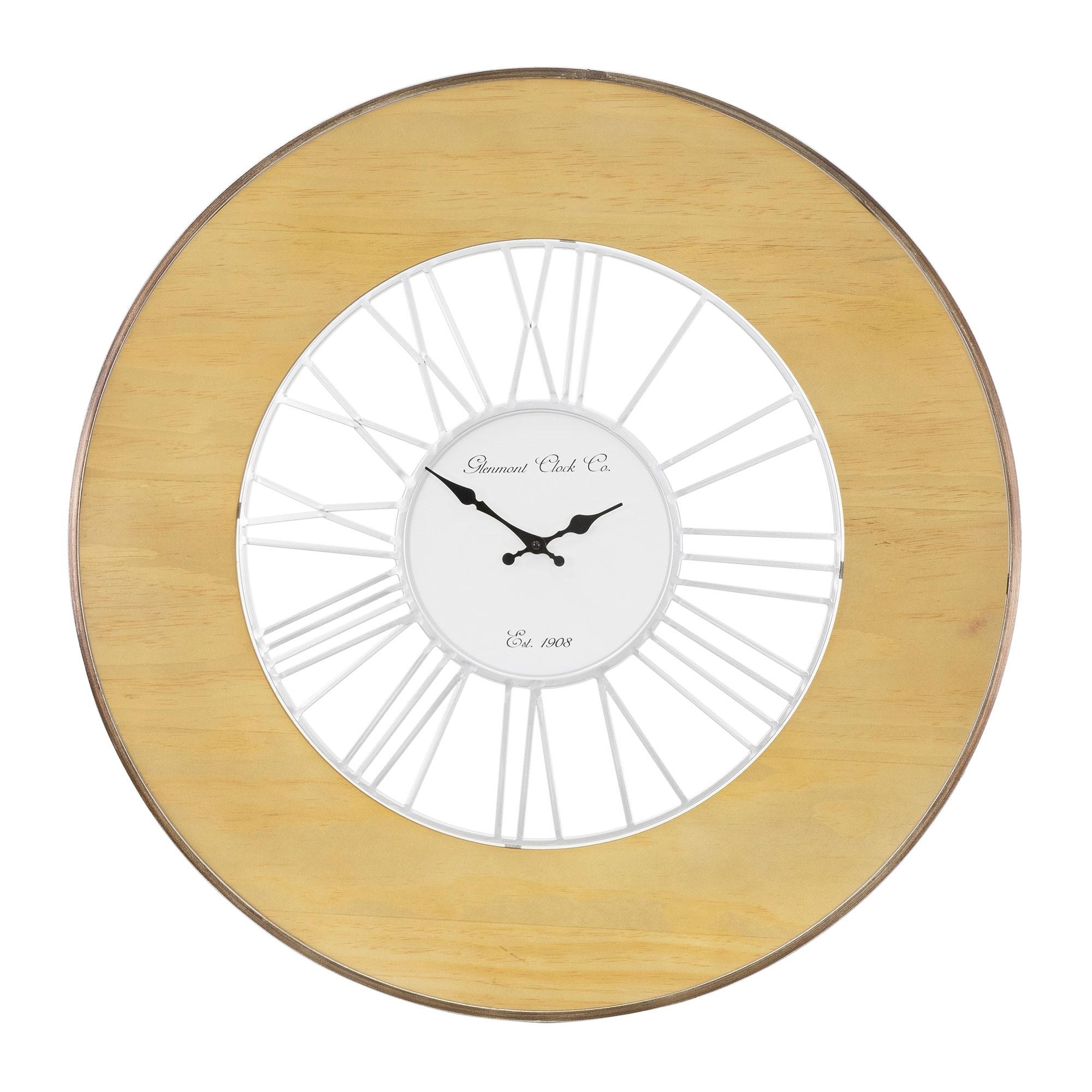 WANDUHR Alfheim groß Ø85 cm rund Weiß-Natur aus Holz-Metall - Bronzefarben, Holz (5/85/85cm) - WOMO-DESIGN