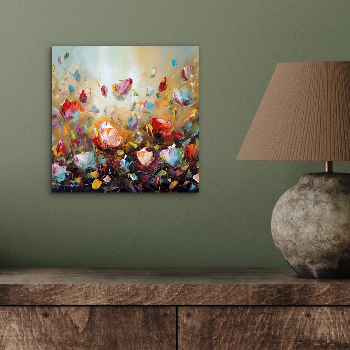 METALLBILD Blumen - Kunst - Natur - Ölgemälde 20x20 cm - Multicolor, Metall (20/20cm) - MuchoWow
