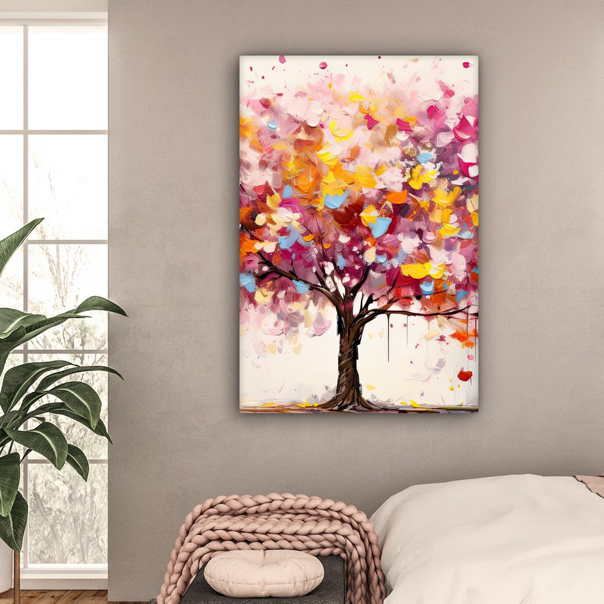 LEINWANDBILD Aquarell - Baum - Kunst - Abstrakt Deko XXL 80x120 cm - Rosa, Textil (80/120cm) - MuchoWow