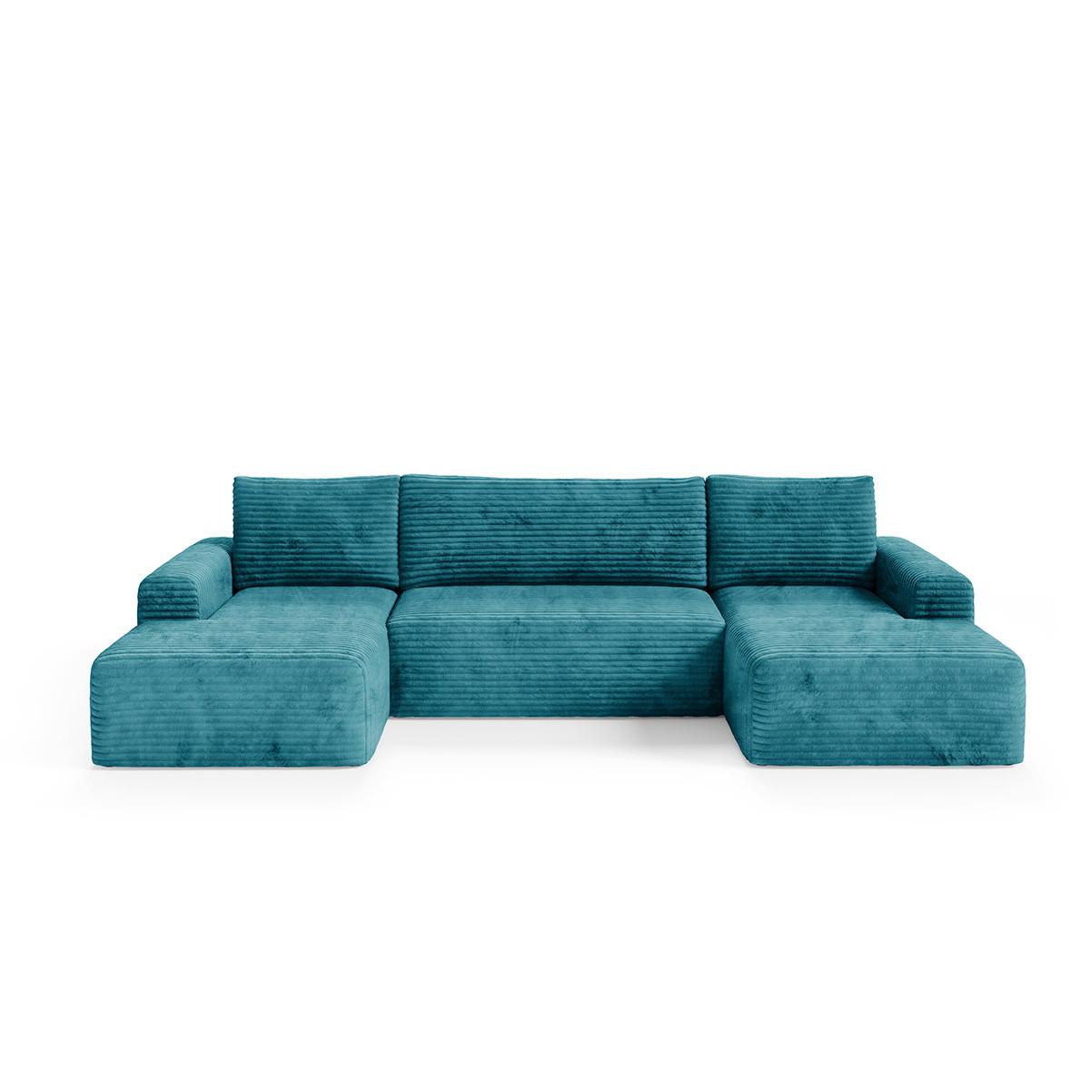 PANORAMASOFA Romeo 5 Sitzplätze Blau - Blau, Holz (345/92/163cm) - Petits-meubles