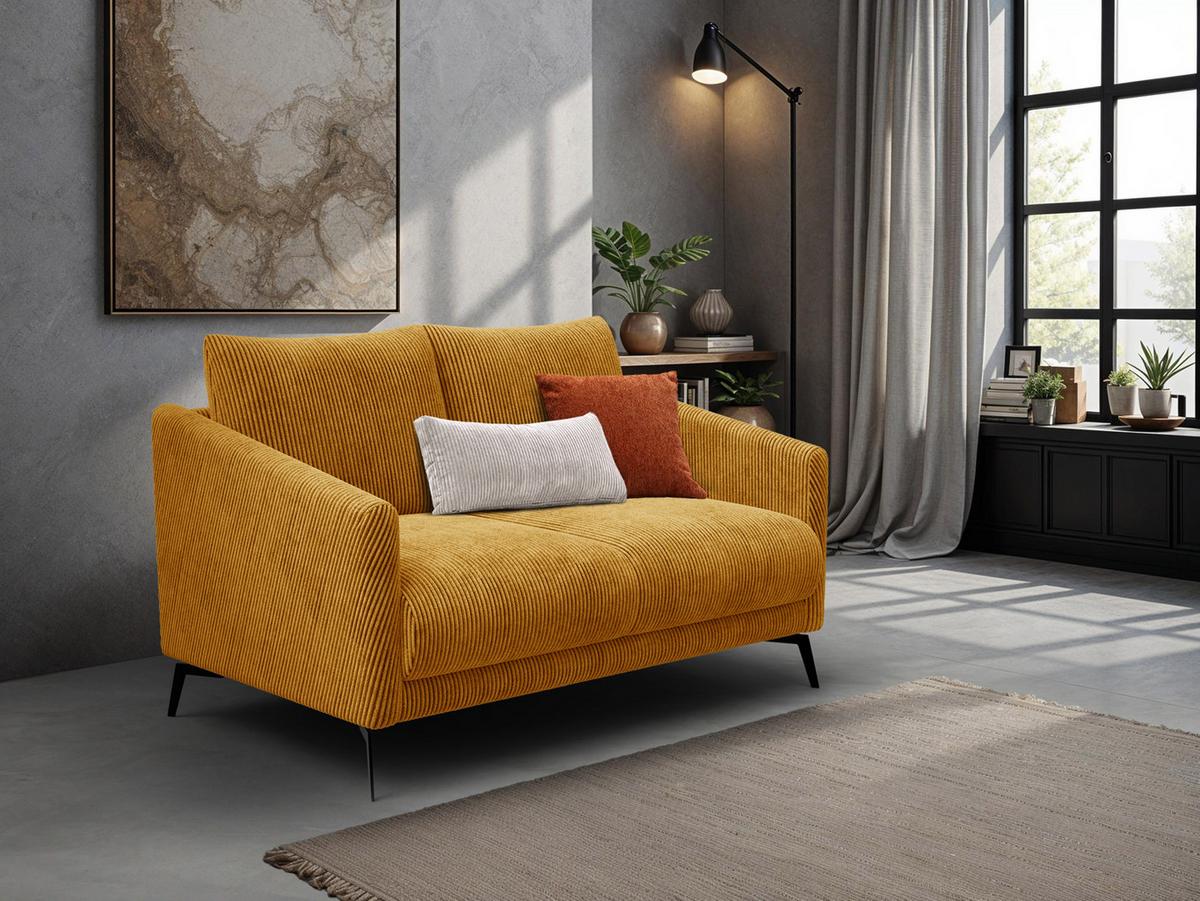 SOFA VILT 2-Sitzer, safran - Gelb/Schwarz, Holzwerkstoff/Textil (142/89/94cm) - Wozimo