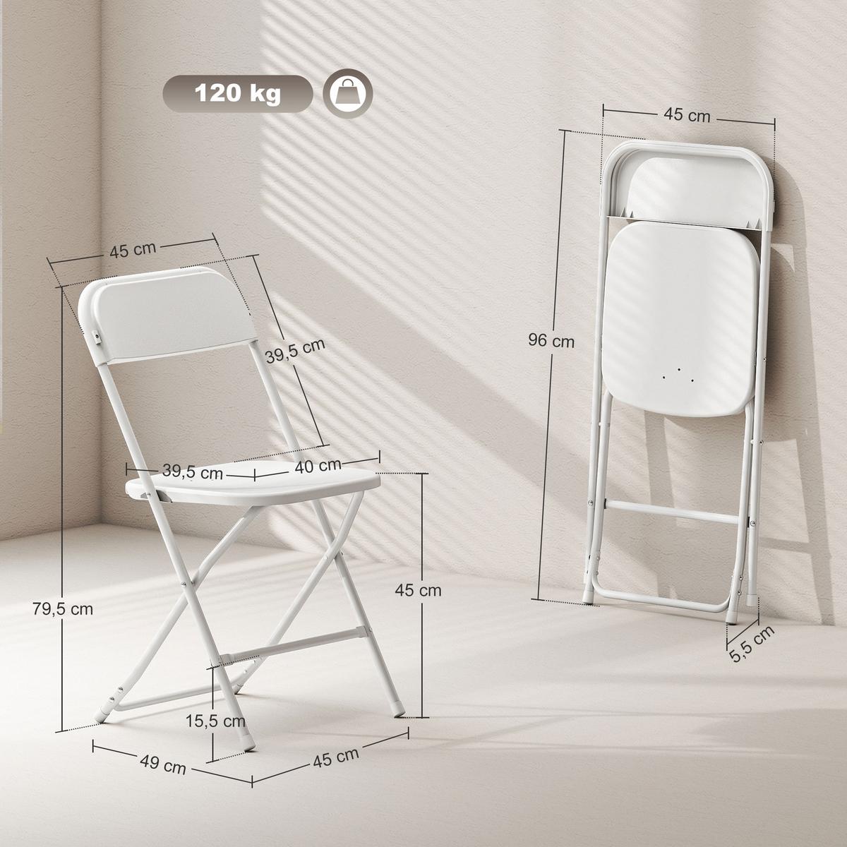 KLAPPSTÜHLE 6er Set Kunststoff Stahl Weiß - Weiß, Kunststoff/Metall (45/79.5/49cm) - HOMCOM