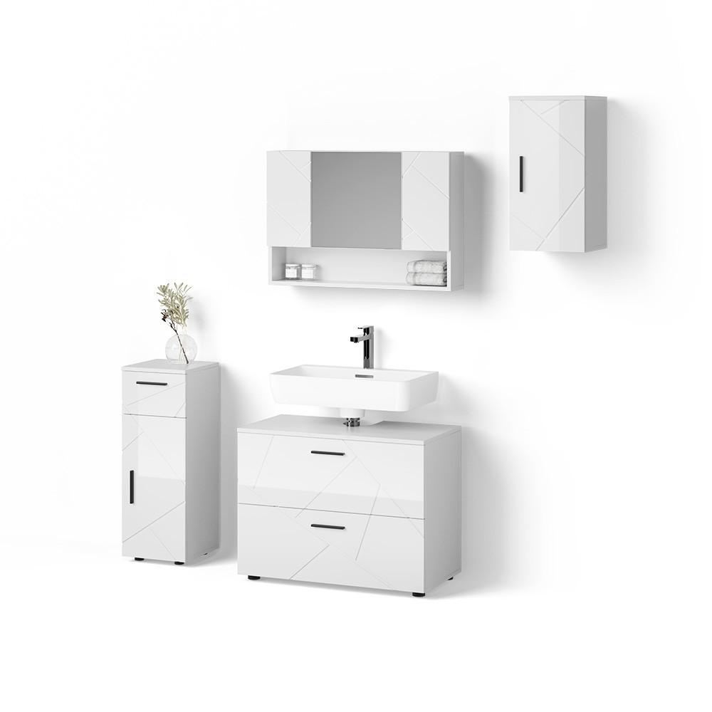 BADMÖBEL-SET Ronco Weiß Hochglanz 4 Teile - Weiß Hochglanz, Holzwerkstoff (41/80/58cm) - Livinity®