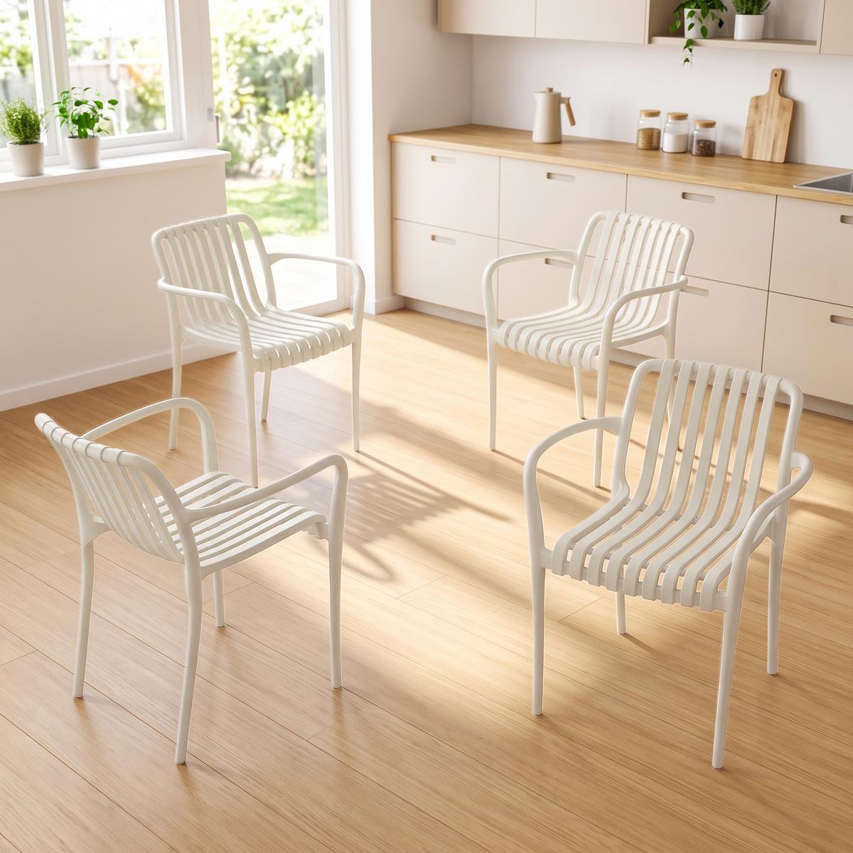 GARTENSTÜHLE 4er Set Kunststoff Cremeweiß - Creme, Kunststoff (55/81.5/58.5cm) - Outsunny