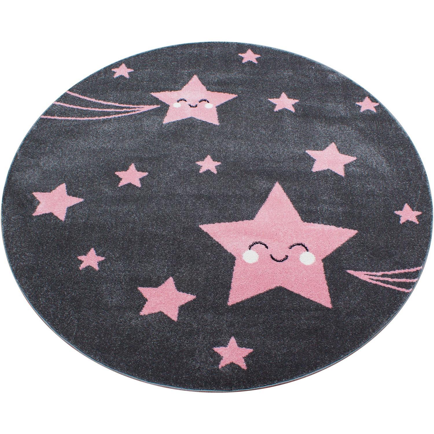 KINDERTEPPICH TASNA, mit Sternen-Motiv, Rosa, Ø 160 cm - Rosa, Textil (160/160cm) - KADIMA DESIGN