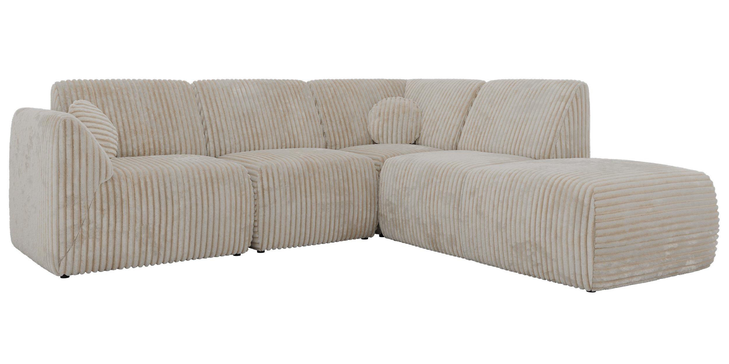 ECKSOFA NOARA 5M L Beige Cord - Rechts - Beige/Schwarz, Kunststoff/Textil (267/244cm) - MKS