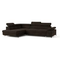ECKSOFA FAVIEN L-S Braun Velours-Stoff mit Schlaffunktion - Braun, Holz (257/190cm) - MASSENO