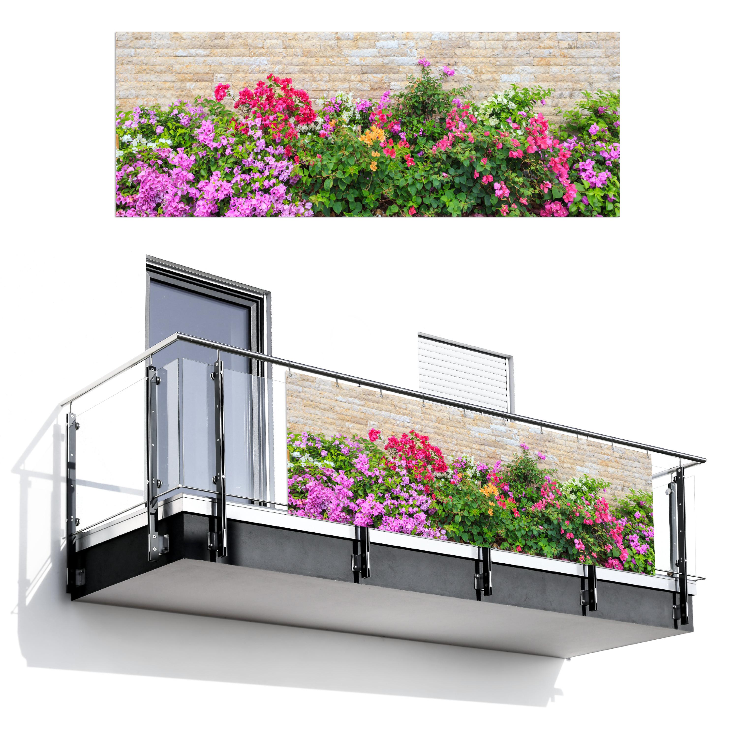 BALKON-SICHTSCHUTZ Blumen - Pflanzen - Blätter - Steine Balkon Deko 300x110 cm - Pink, Kunststoff (300/110cm) - MuchoWow