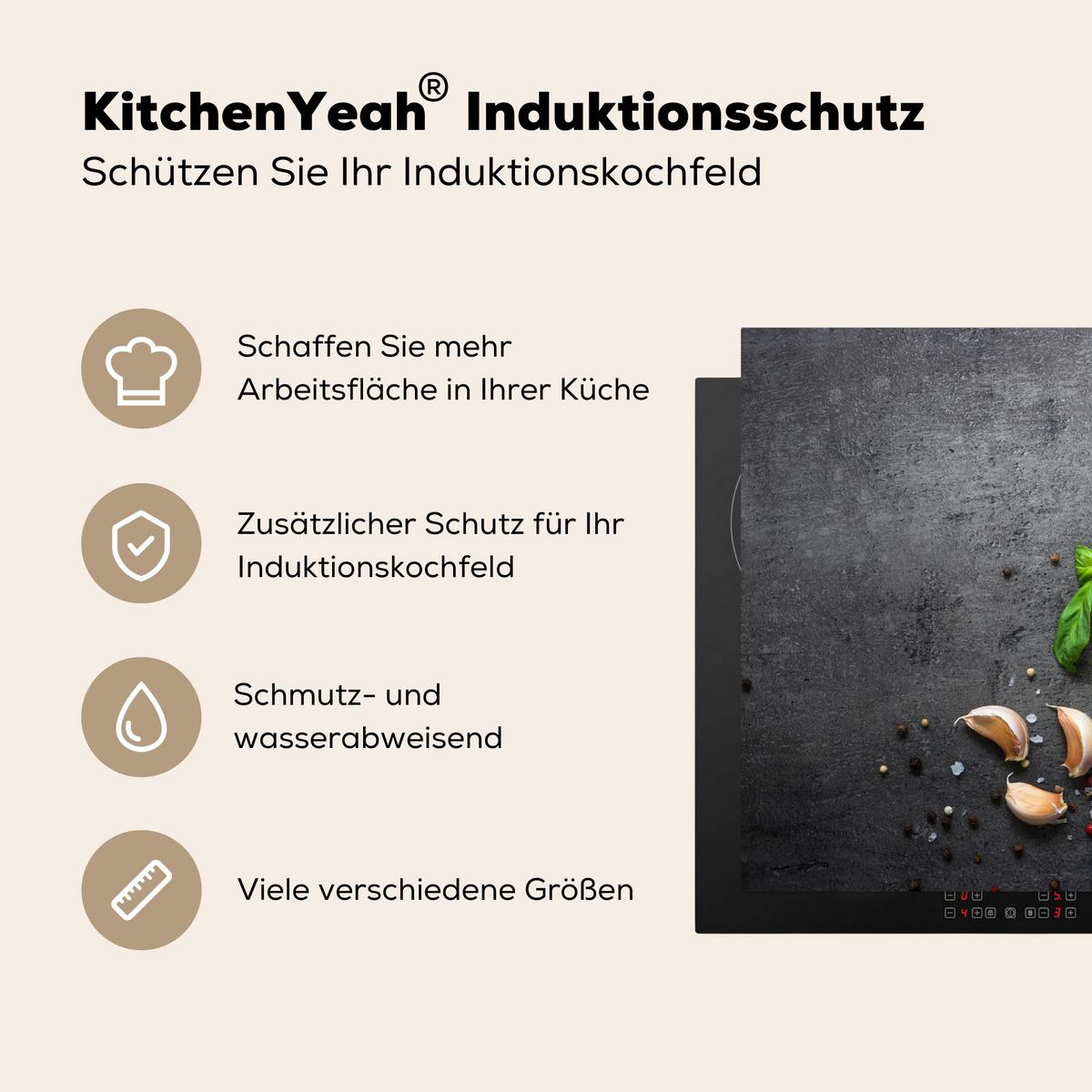 HERDABDECKPLATTE Limette - Kräuter - Gewürze - Grün - Grau - Beton Herdabdeckung Induktionsfeld 65x52 cm - Grün, Kunststoff (65/52/0.2cm) - MuchoWow