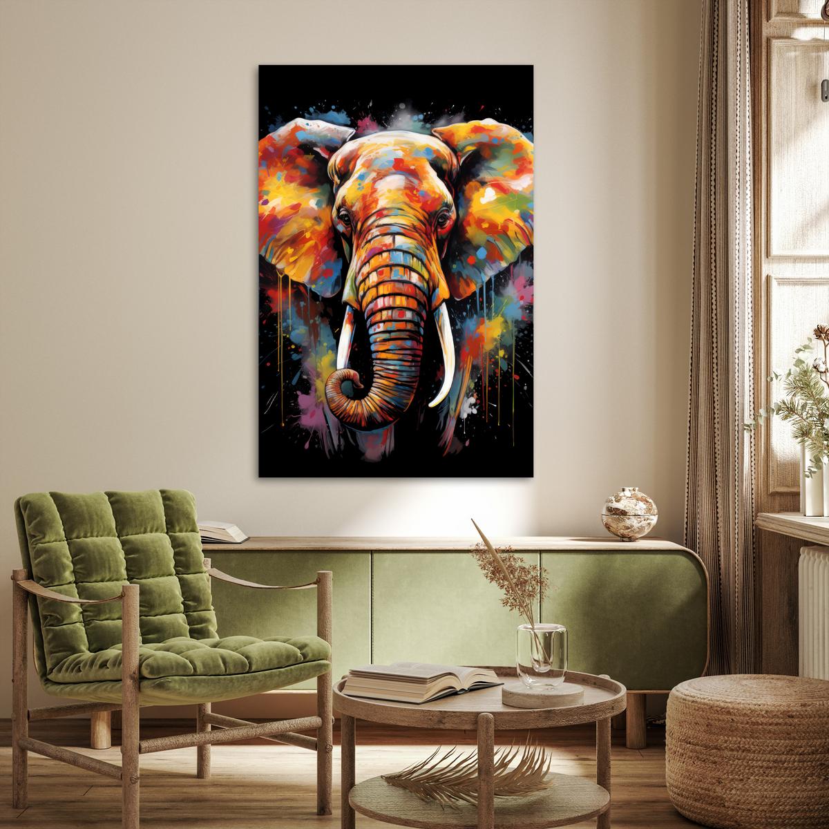 POSTER Elefant - Graffiti - Schwarz - Tiere - Farben Wandbild Schlafzimmer 80x120 cm - Schwarz, Papier (80/120/0.1cm) - MuchoWow