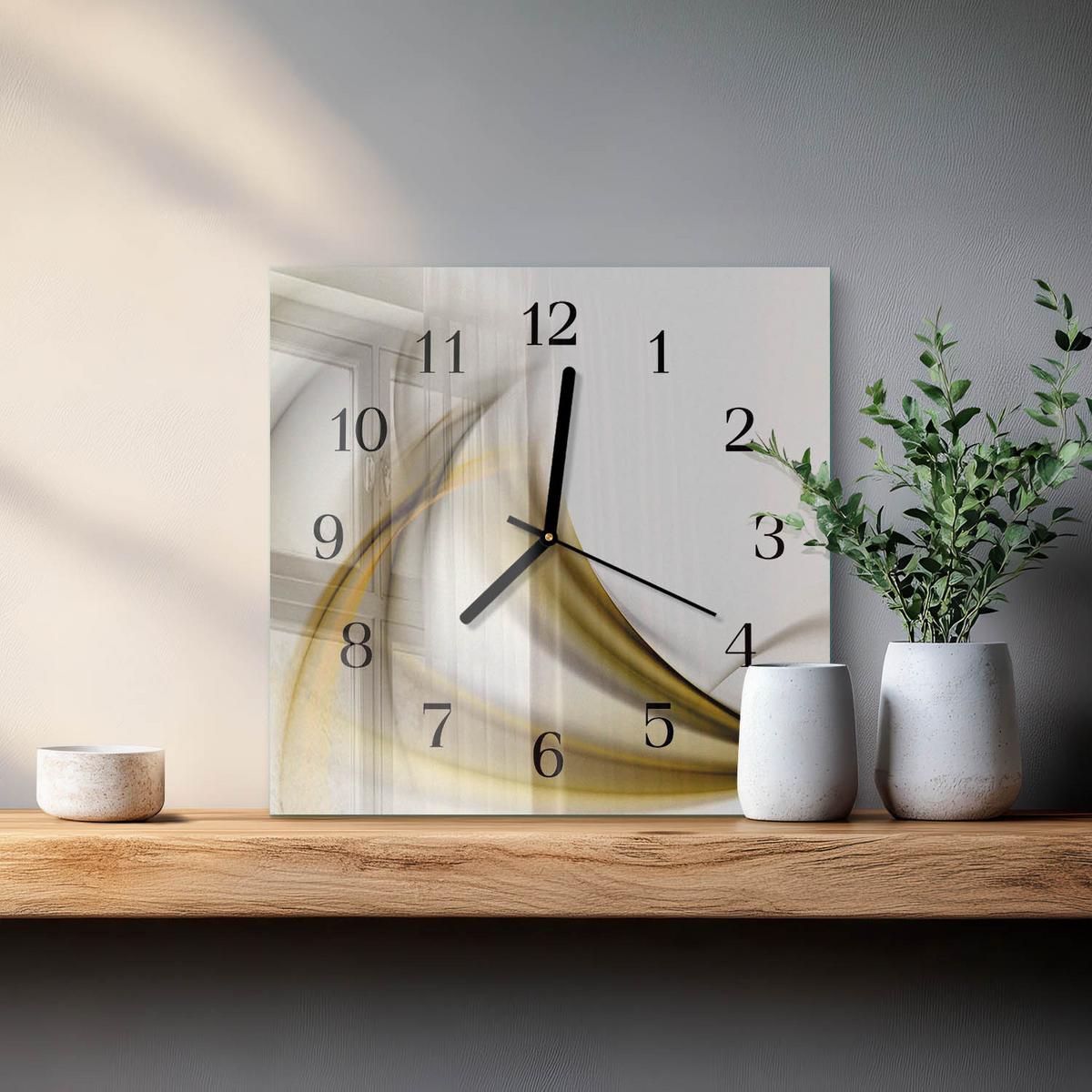 WANDUHR aus Glas 30x30 cm - Abstrakte Linien - Gelb, Glas (30/30/0.4cm) - TULUP