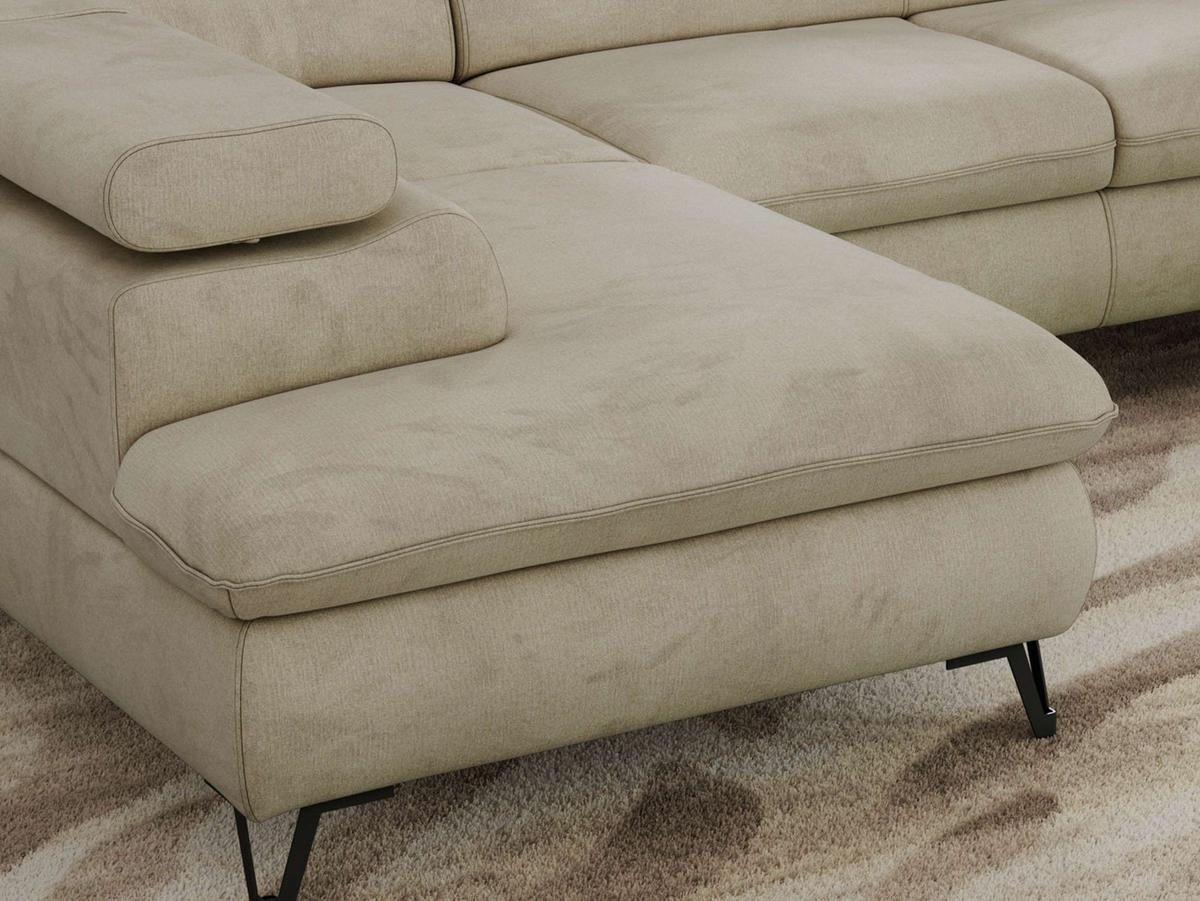 WOHNLANDSCHAFT PABLO U Velvet Beige mit Topper Visco - Beige/Schwarz, Textil/Metall (346/76/208cm) - MKS
