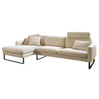 ECKSOFA RICARDA Cremeweiß Cord - Creme/Schwarz, Textil/Metall (298/154cm) - KAWOLA