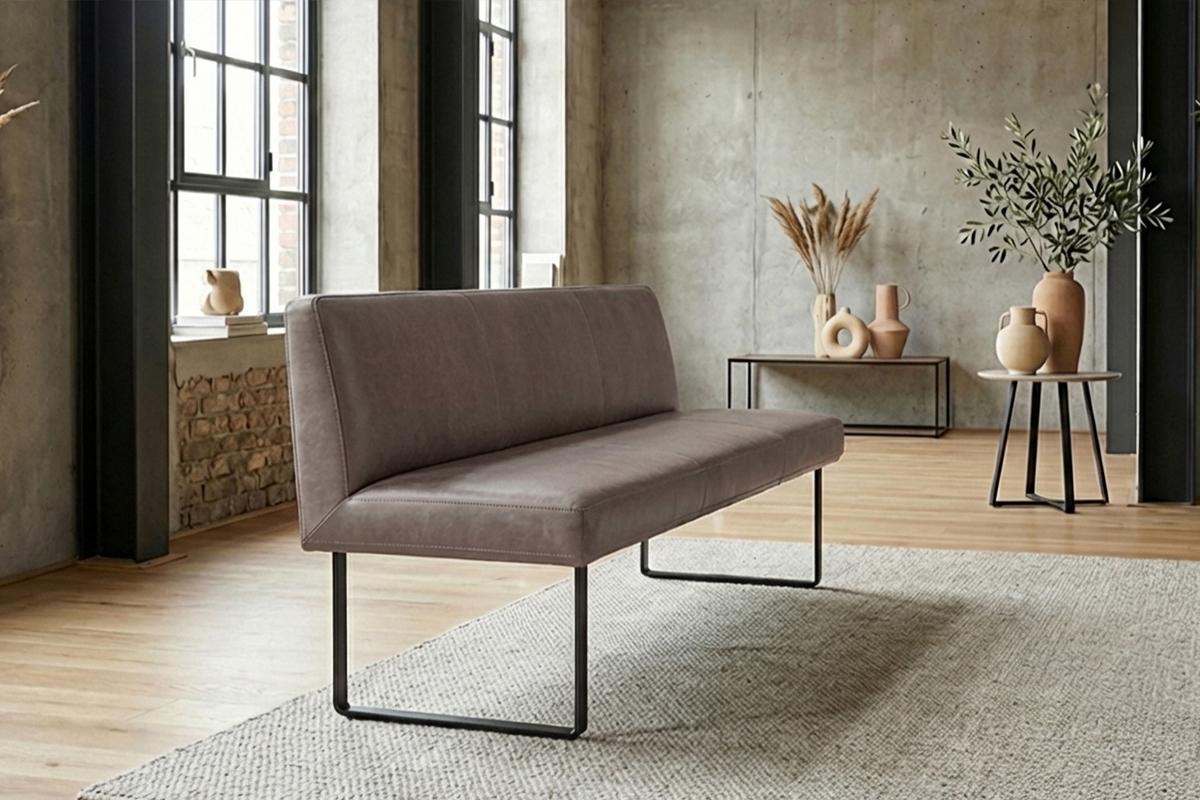 ESSZIMMERBANK ELEEN Dunkelbraun Leder - Dunkelbraun, Leder (243/85/69cm) - KAWOLA