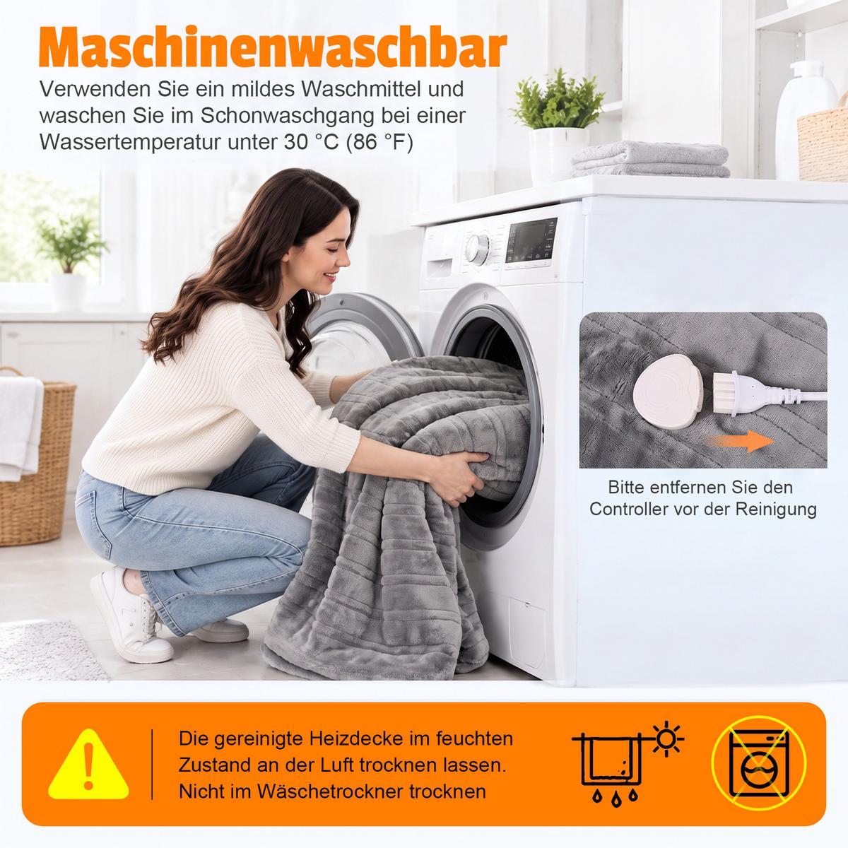 HEIZDECKE Thromel 200/180 cm - Dunkelgrau/Weiß, Textil (180/200cm) - ZMH