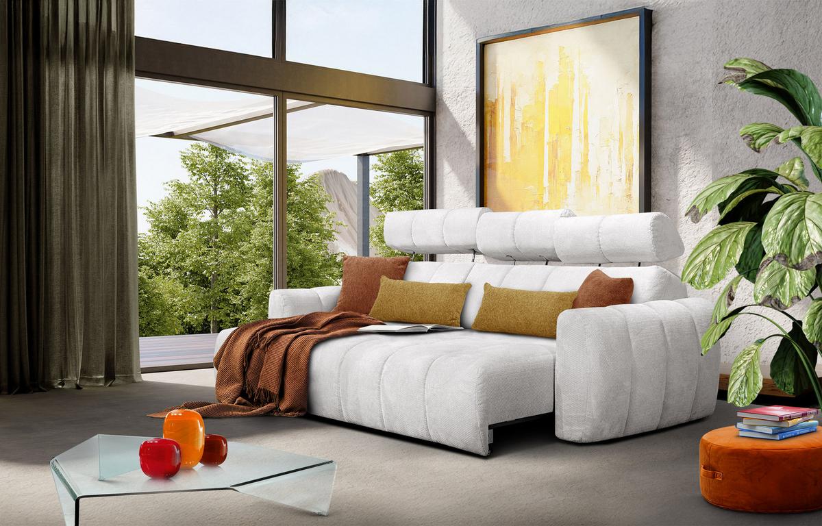 ECKSOFA KIMI 3-Sitzer, ausziehbarer Sitz, verstellbare Kopfstützen, creme - Creme/Schwarz, Holzwerkstoff/Textil (270/160cm) - Wozimo