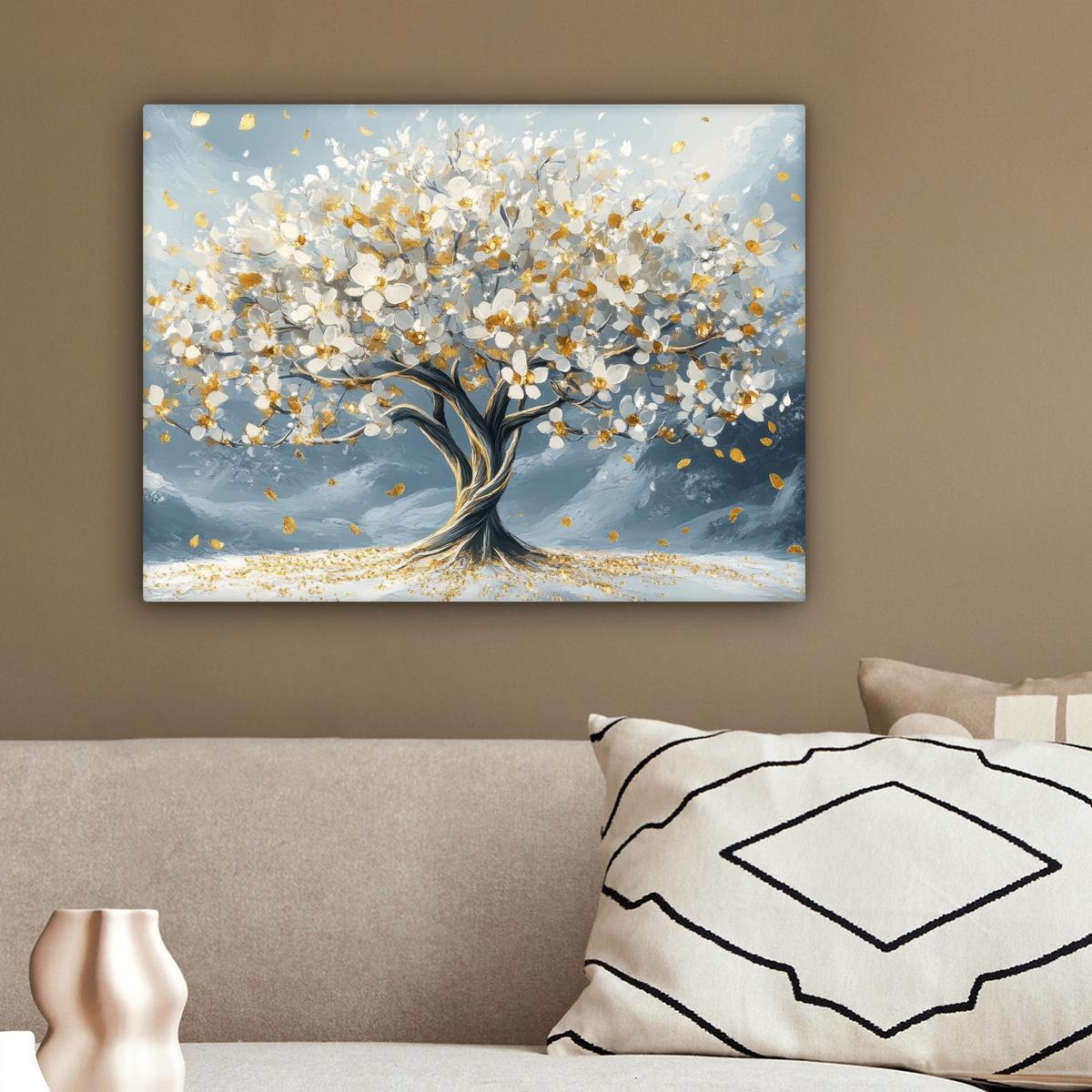 LEINWANDBILD Baum - Winter - Baum des Lebens - Modern - Gold Wandbild 40x30 cm - Goldfarben, Textil (40/30cm) - MuchoWow