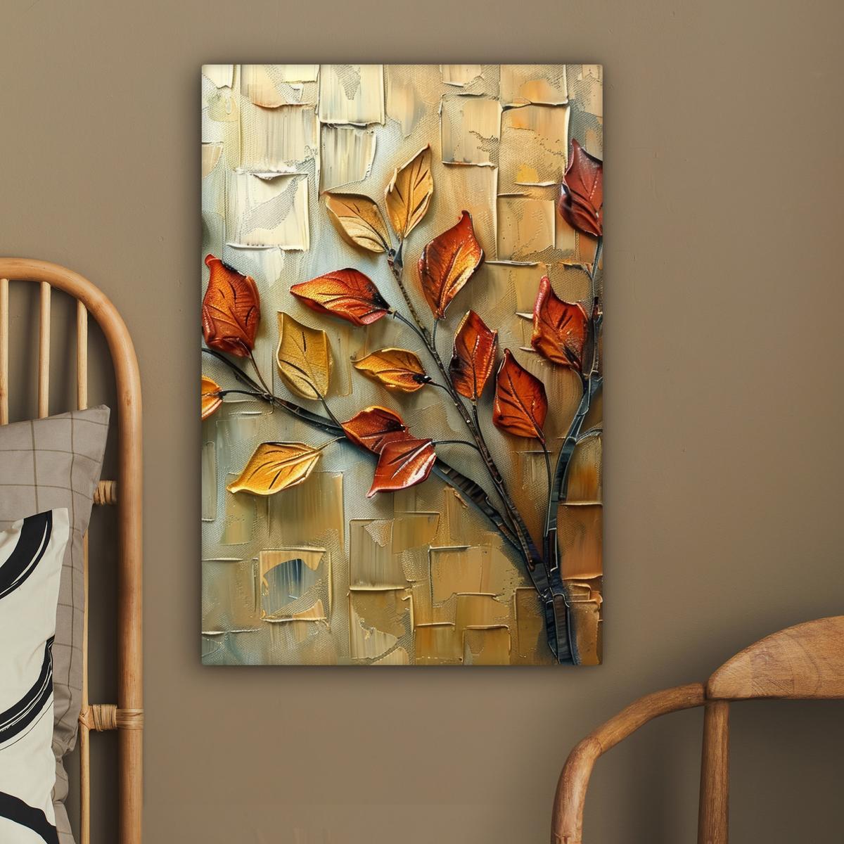 LEINWANDBILD Baum - Abstrakt - Natur - Kunst Wanddeko Schlafzimmer 60x90 cm - Goldfarben, Textil (60/90cm) - MuchoWow
