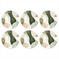 GLASUNTERSETZER 6er-Set Rund Japandi - Abstrakt - Grün 10x10 cm - Dunkelgrün, Naturmaterialien (10/0.2cm) - MuchoWow